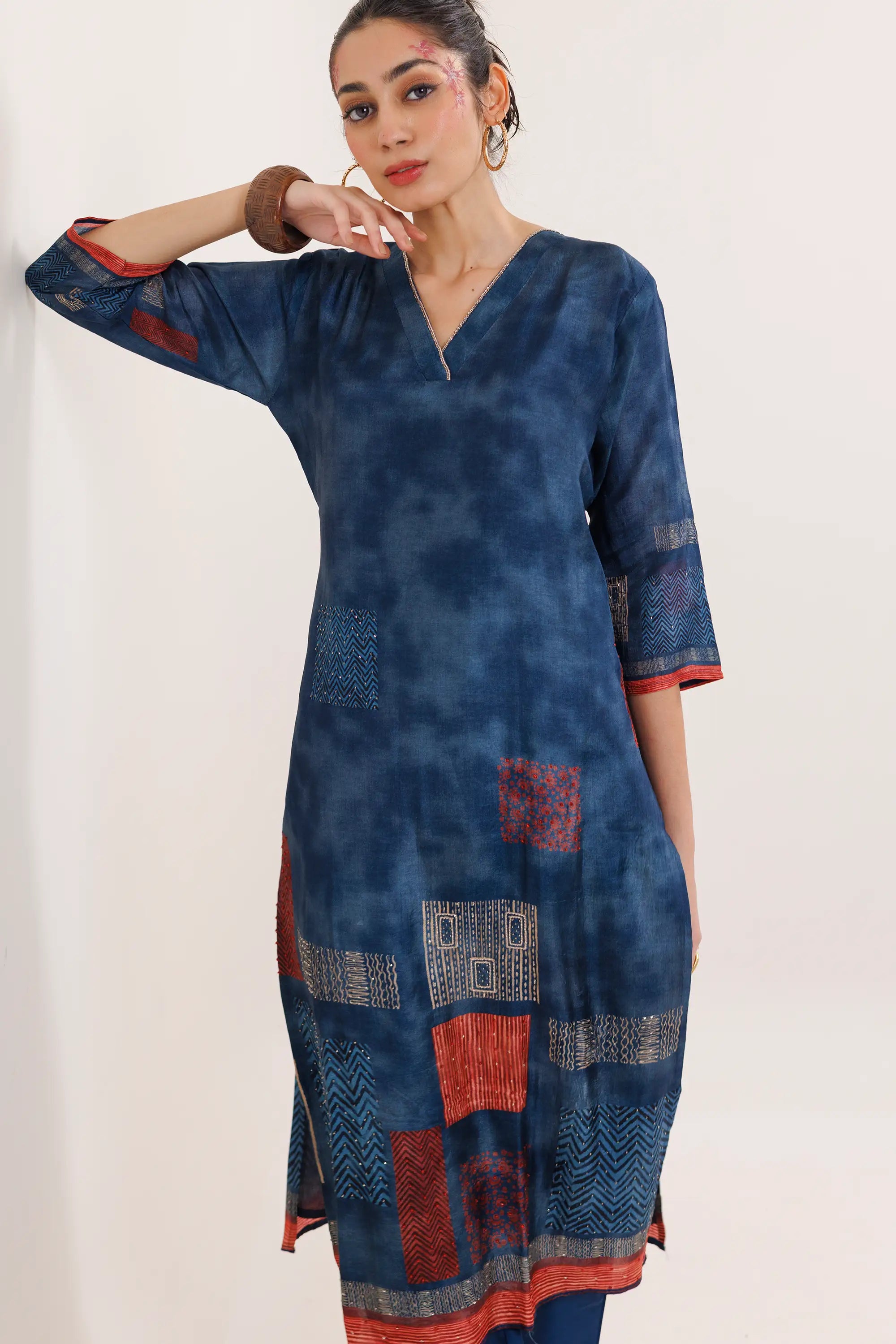 Dusty Blue Muslin Abstract Print Co-Ord Set