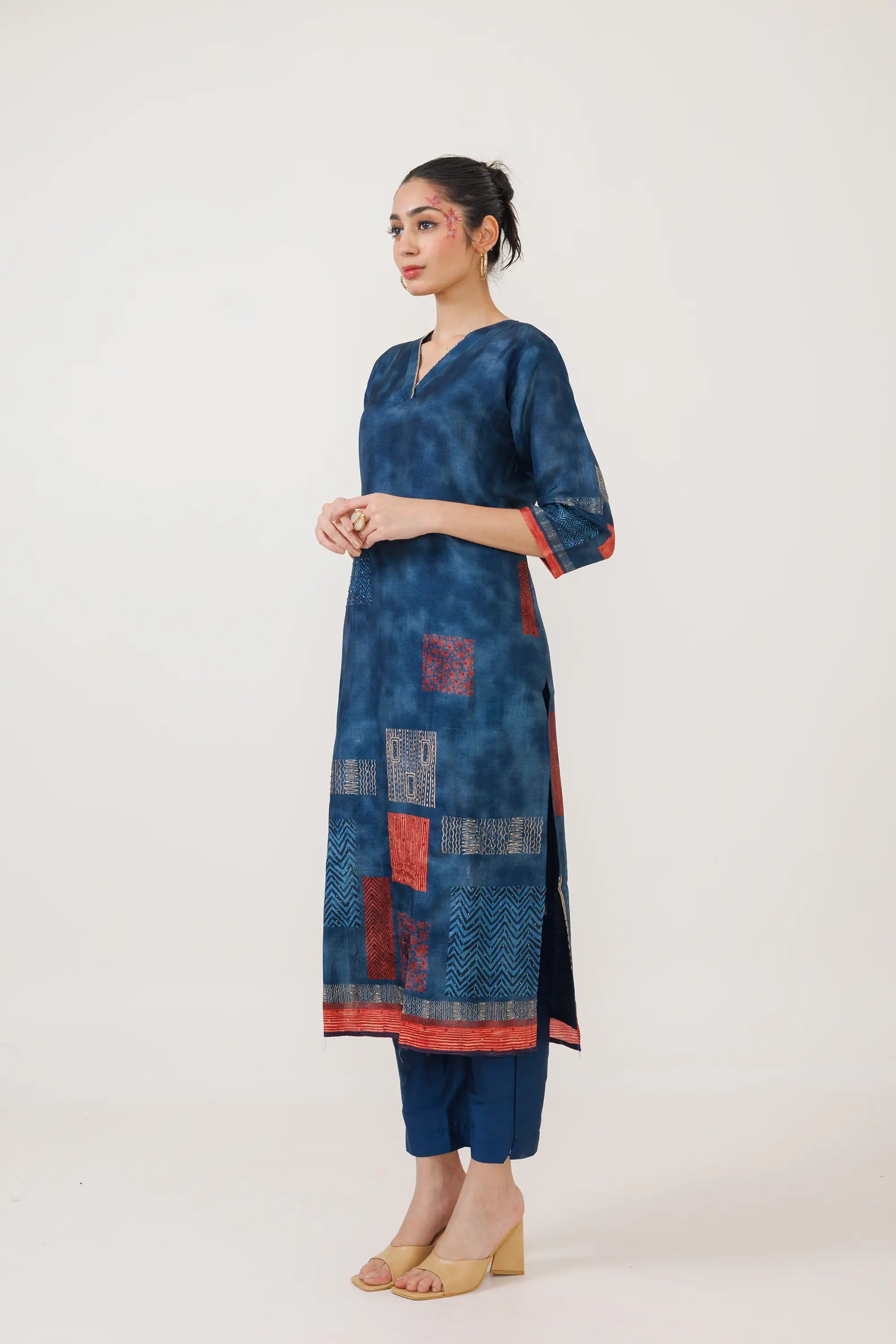 Dusty Blue Muslin Abstract Print Co-Ord Set