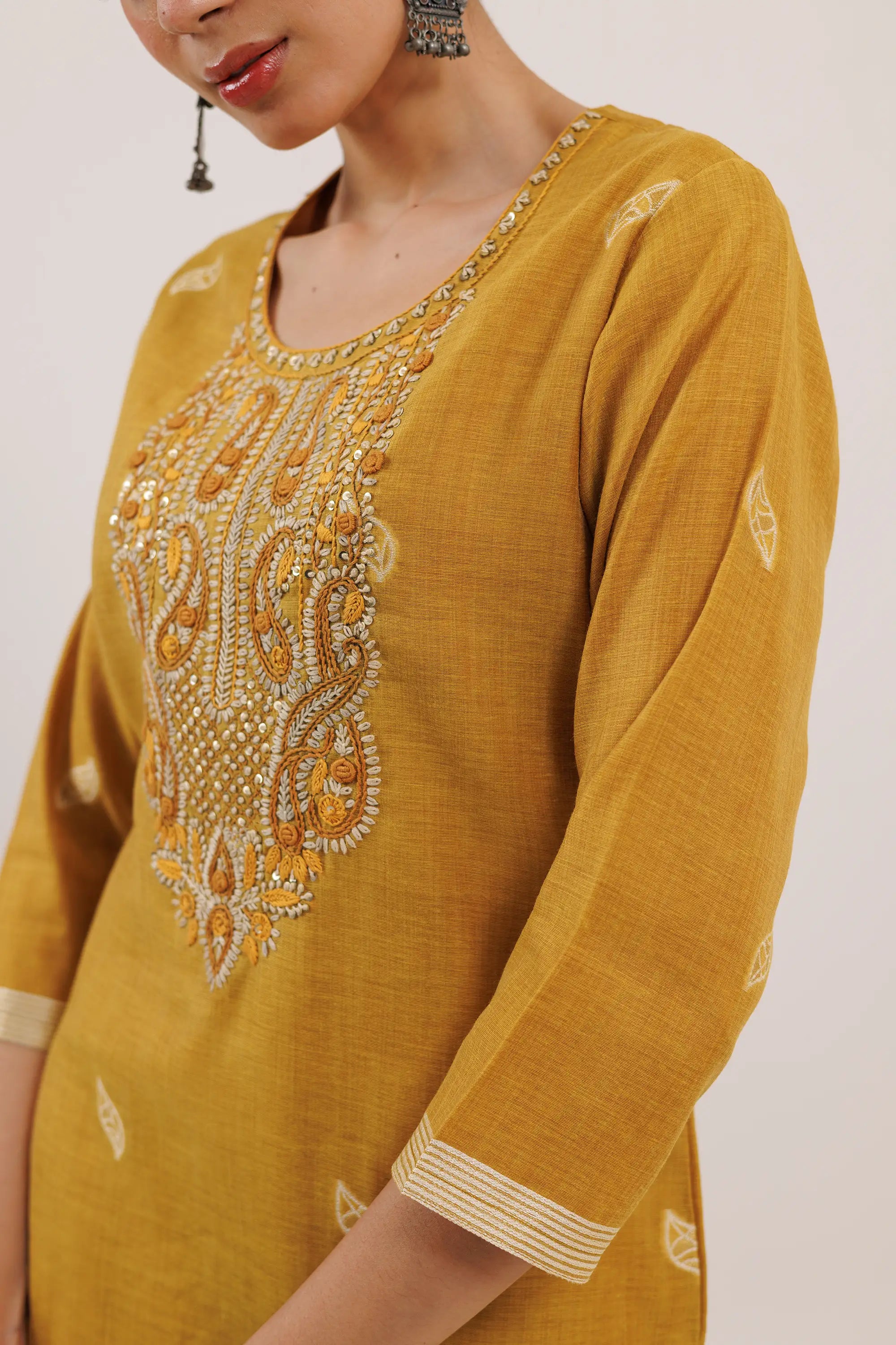 Sand Yellow Petal Work Kurta Suit Set