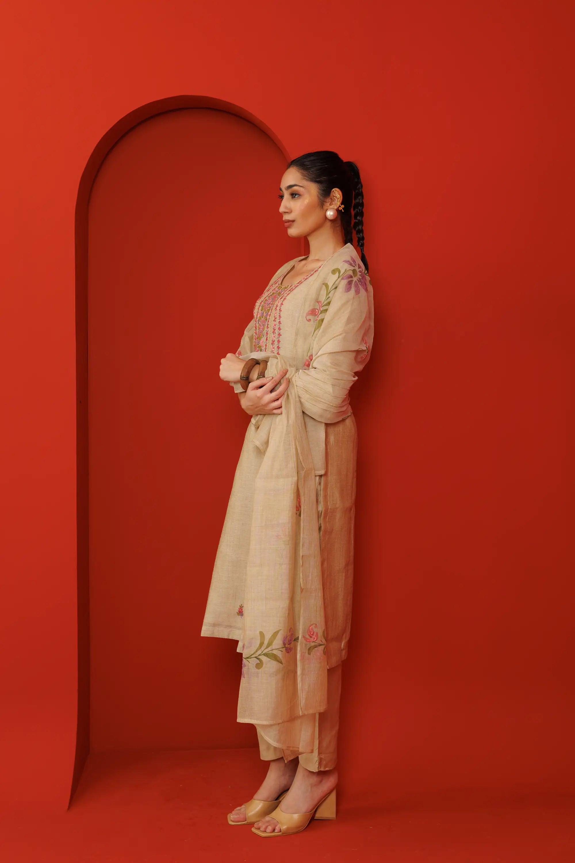 Desert Beige Hand Embroidered Salwaar Suit Set