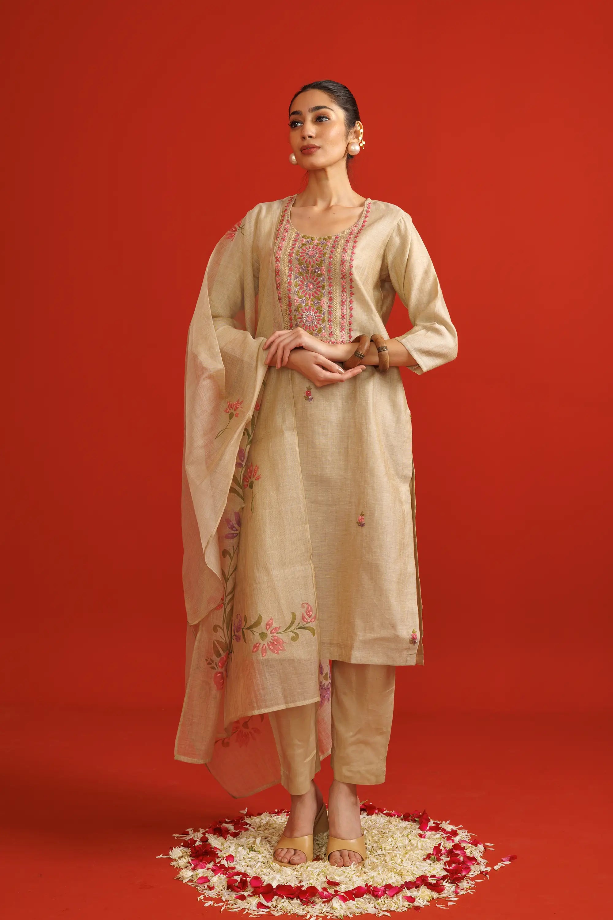 Desert Beige Hand Embroidered Salwaar Suit Set