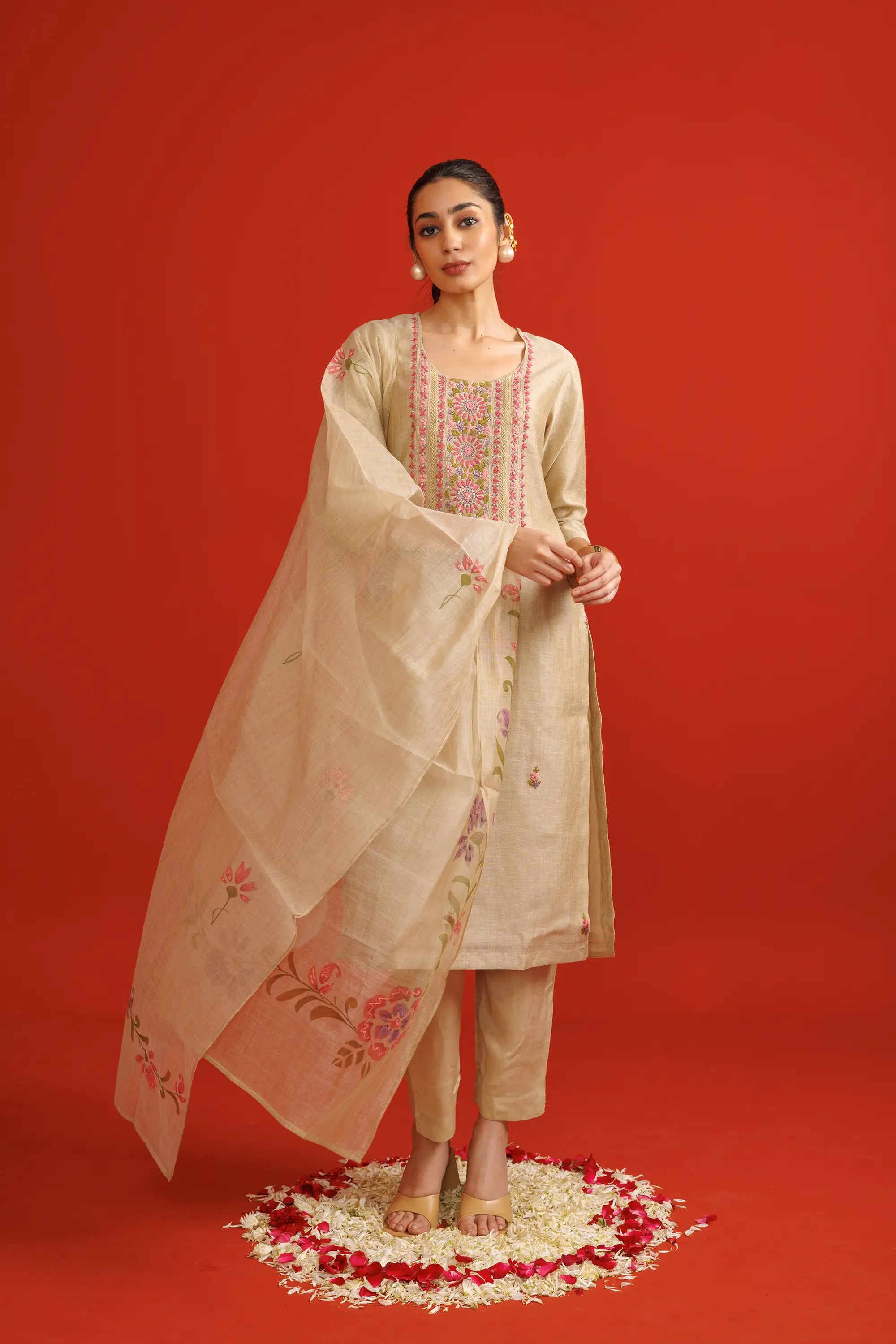 Desert Beige Hand Embroidered Salwaar Suit Set