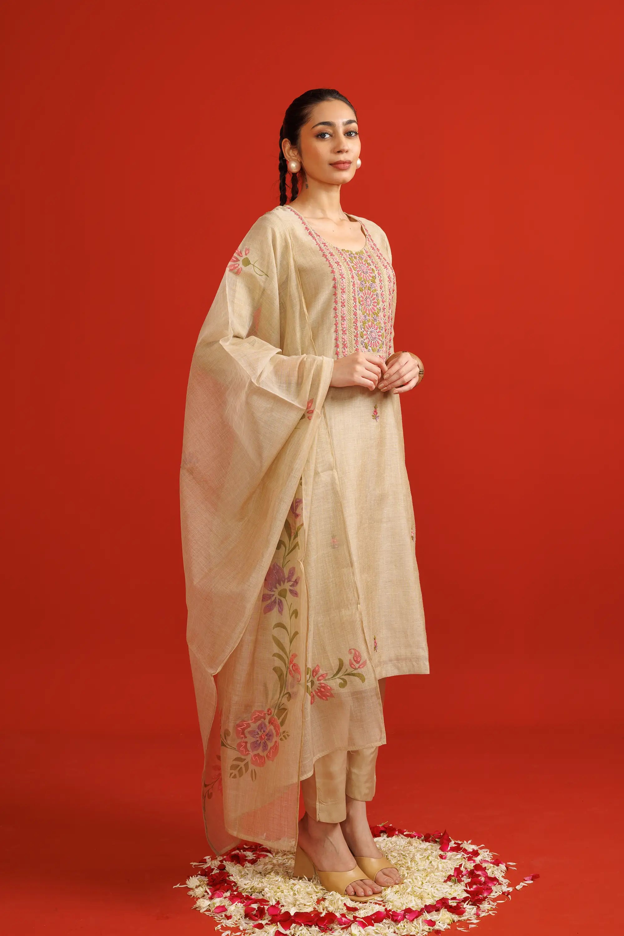 Desert Beige Hand Embroidered Salwaar Suit Set