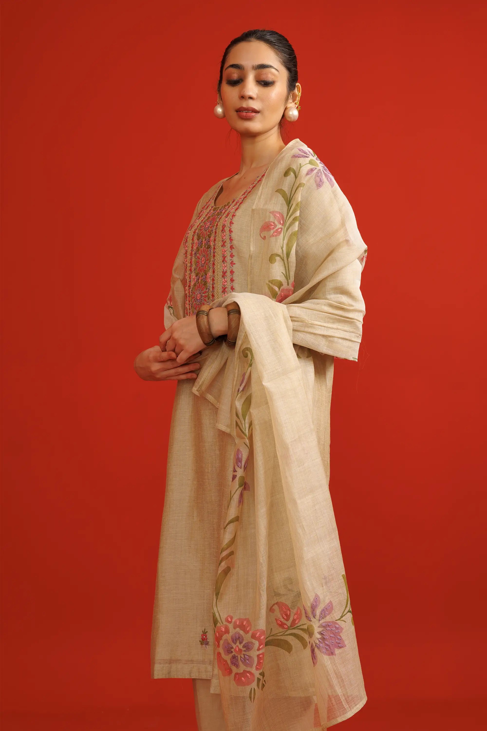 Desert Beige Hand Embroidered Salwaar Suit Set