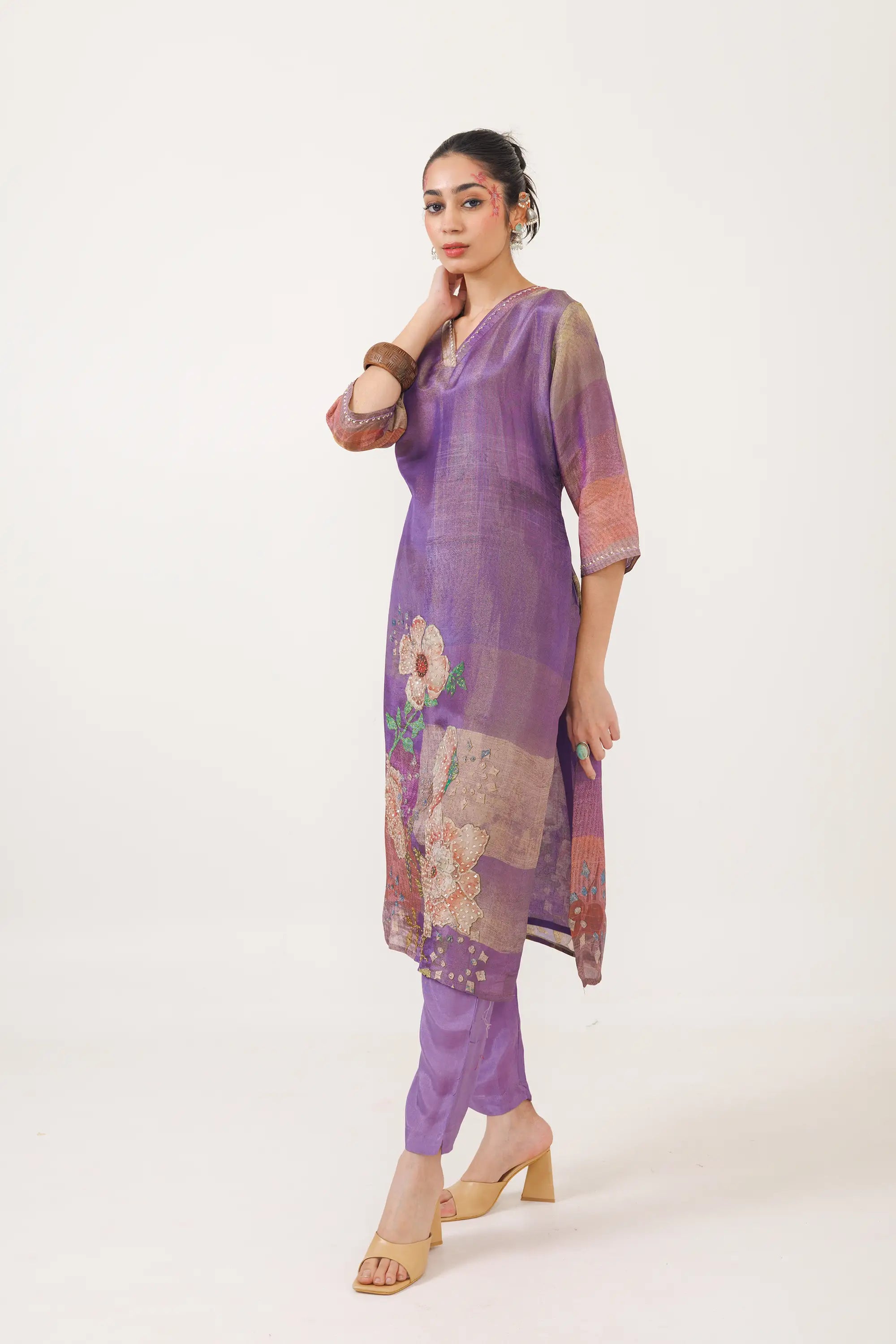 Iris Purple Soft Tissue Kurta Set for any occasion