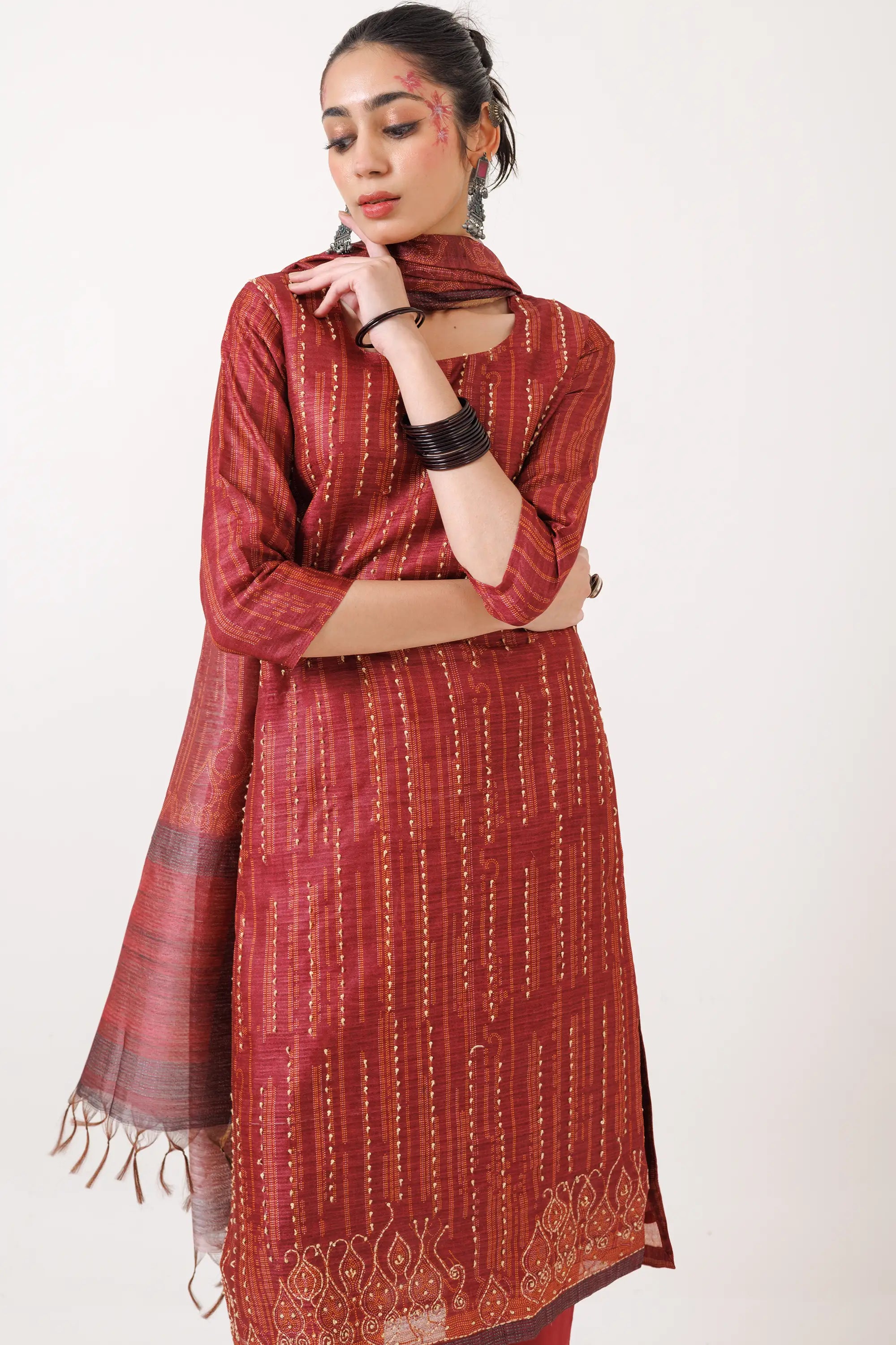 Royal Maroon and Silk Dupatta Kurta Suit Set