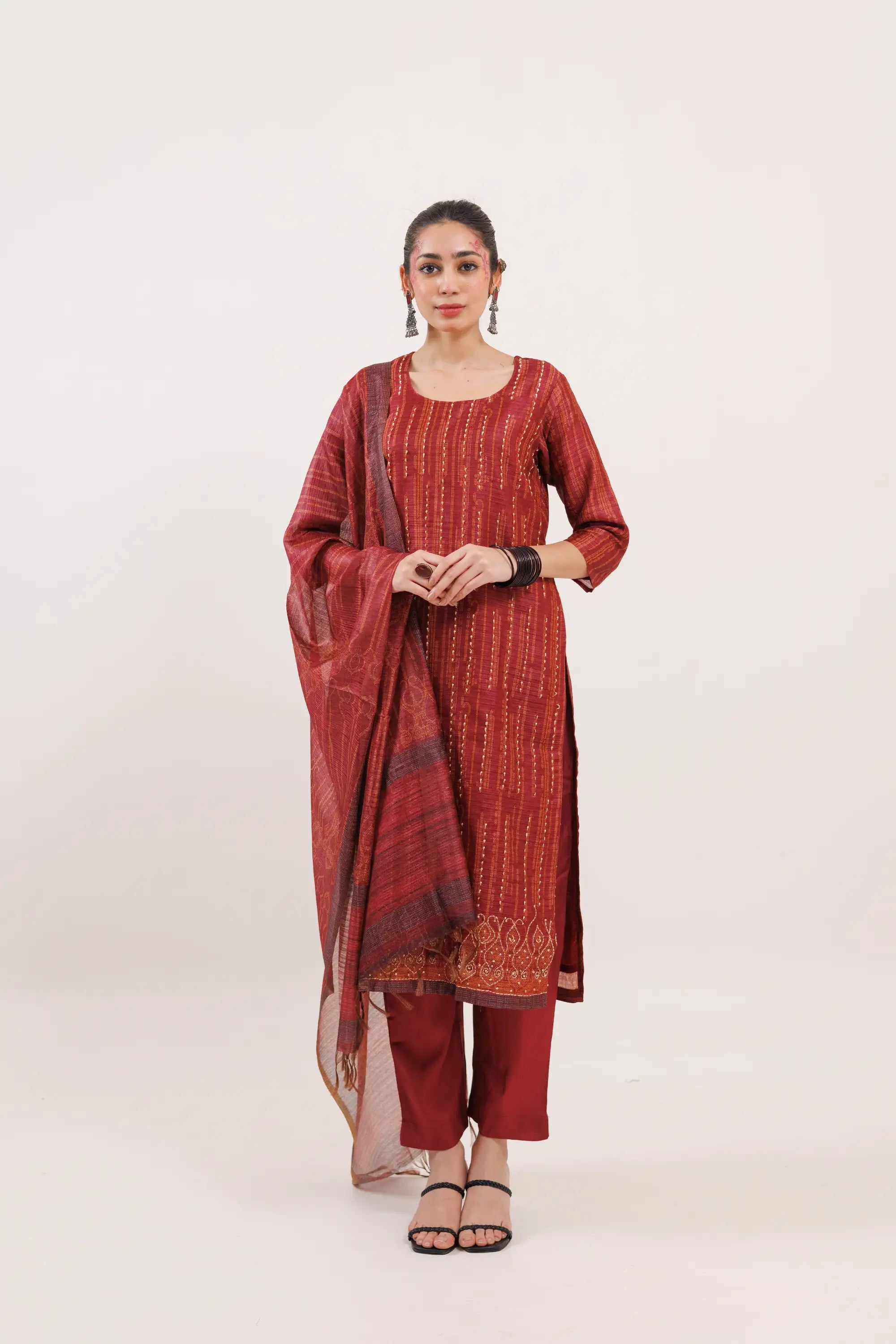 Royal Maroon and Silk Dupatta Kurta Suit Set