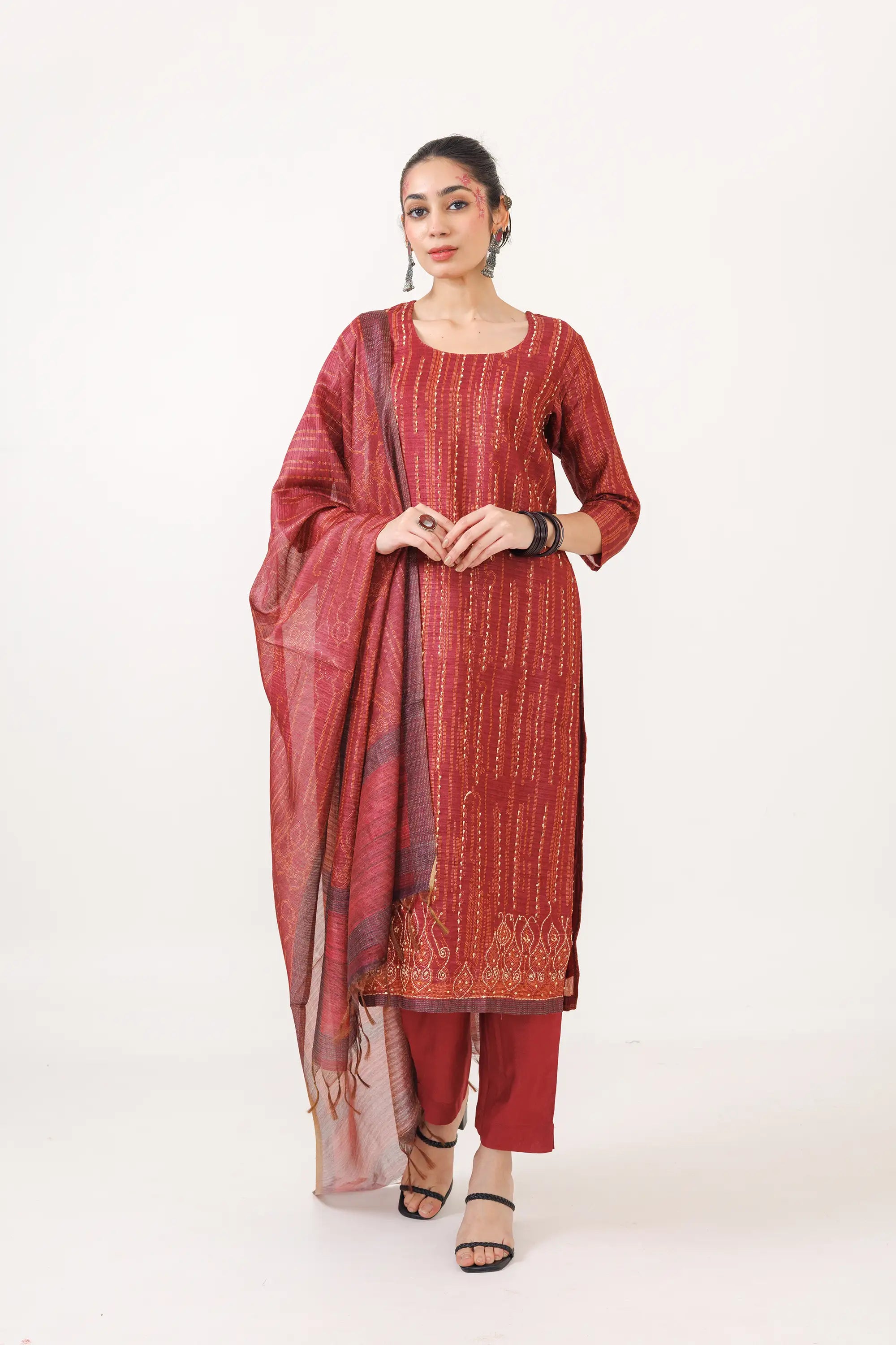 Royal Maroon and Silk Dupatta Kurta Suit Set