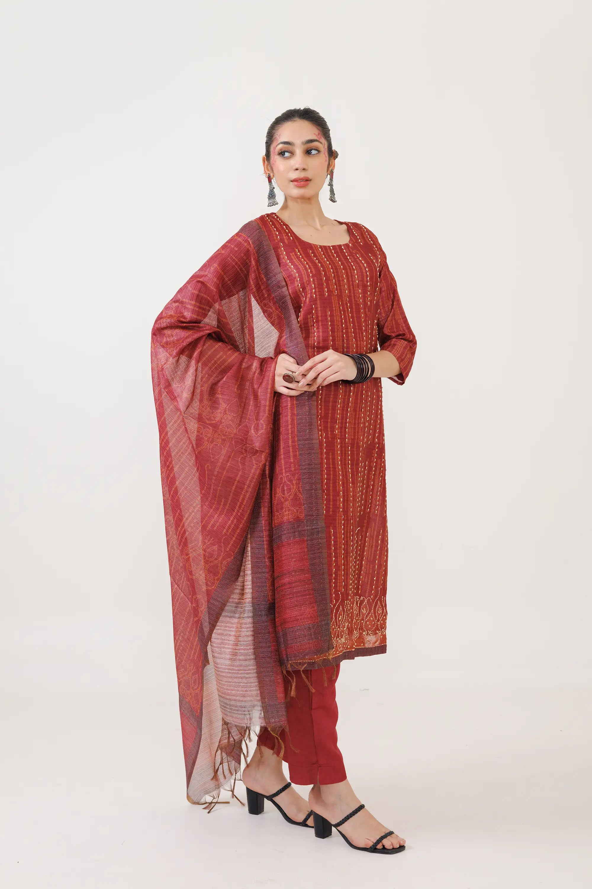 Royal Maroon and Silk Dupatta Kurta Suit Set