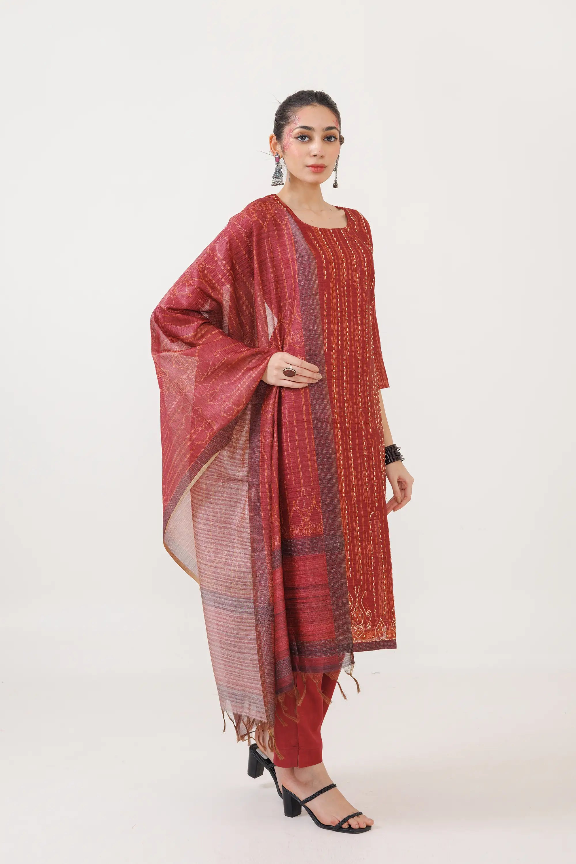 Royal Maroon and Silk Dupatta Kurta Suit Set