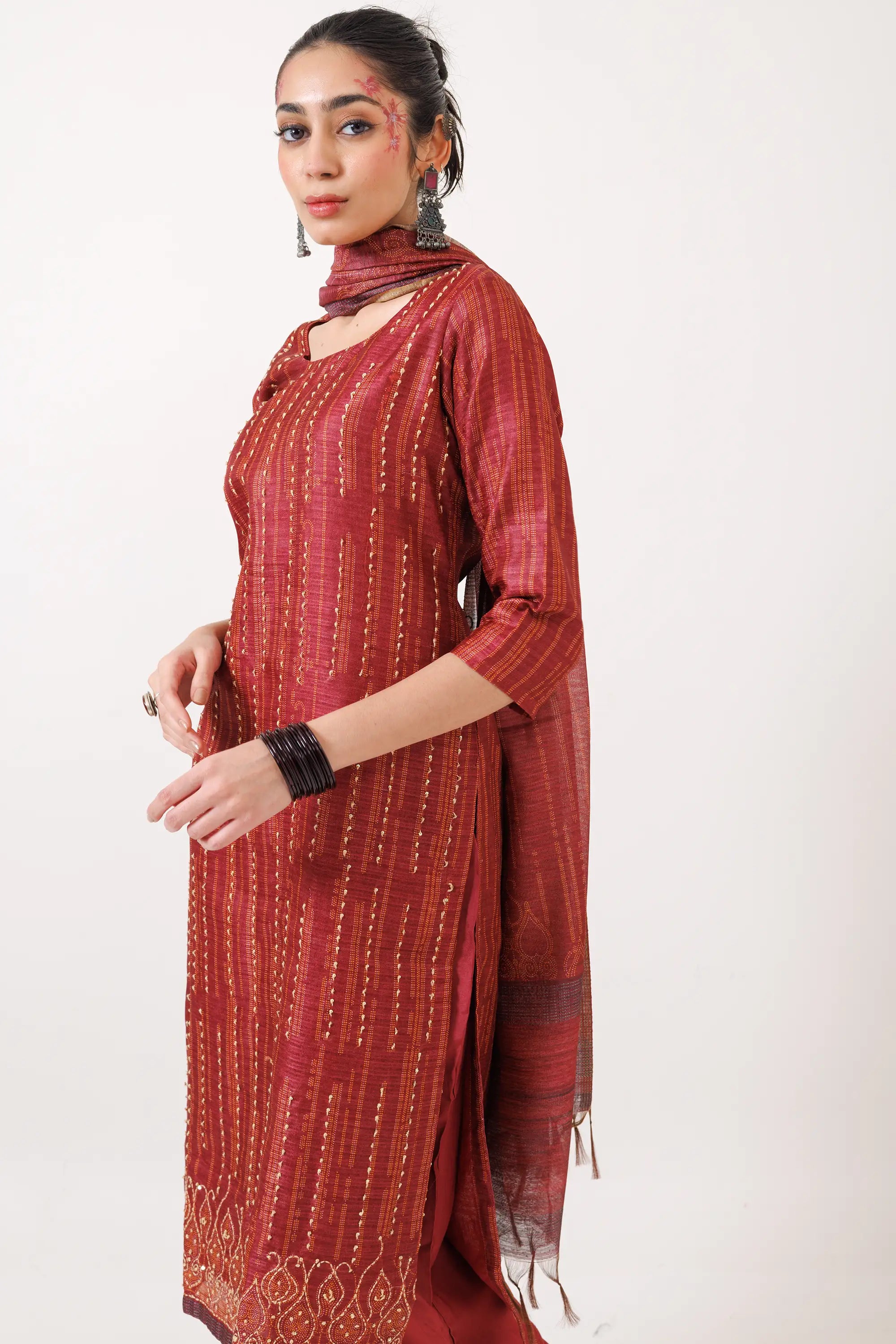 Royal Maroon and Silk Dupatta Kurta Suit Set