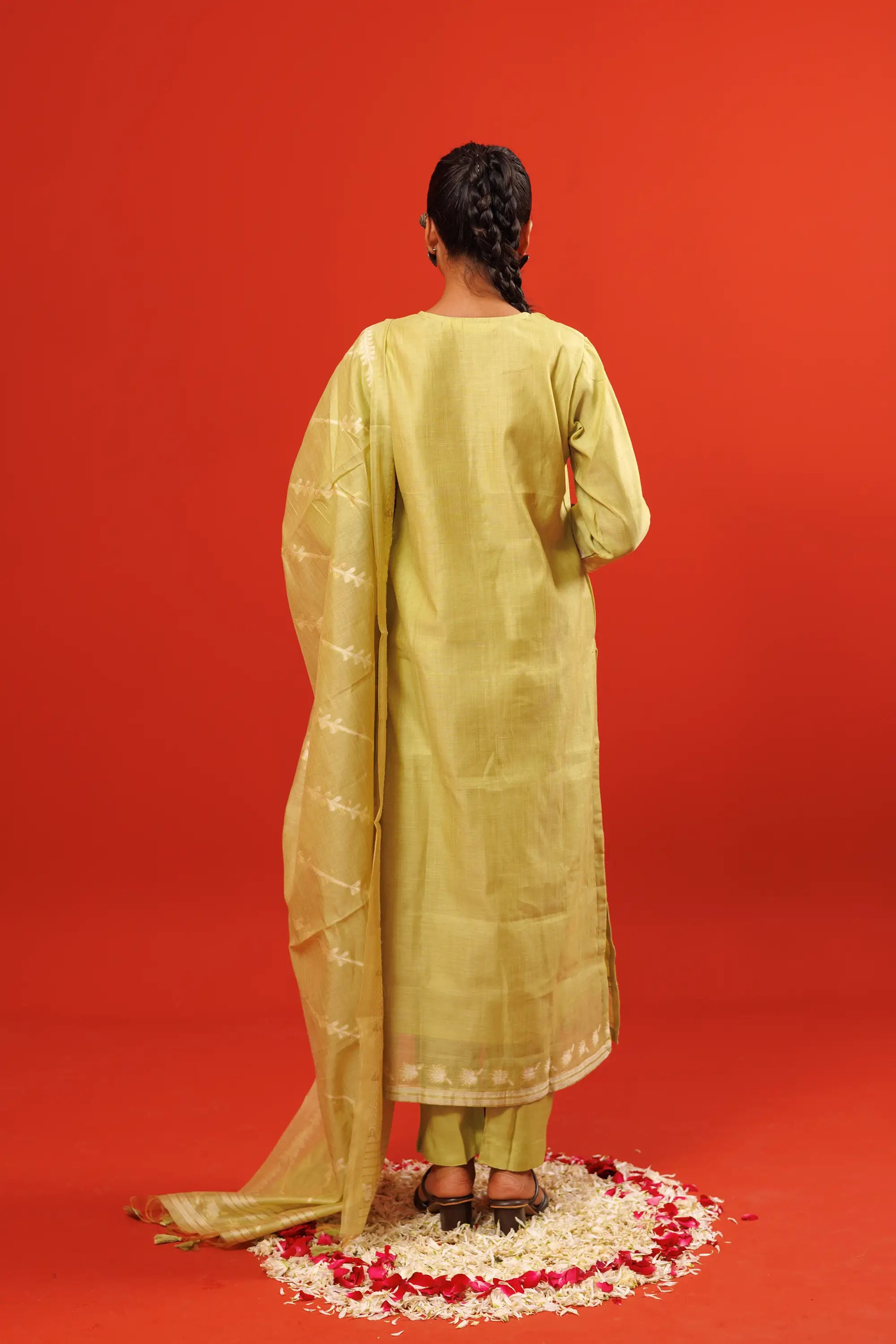 Nyanza Green Silk Chanderi Kurta Suit Set