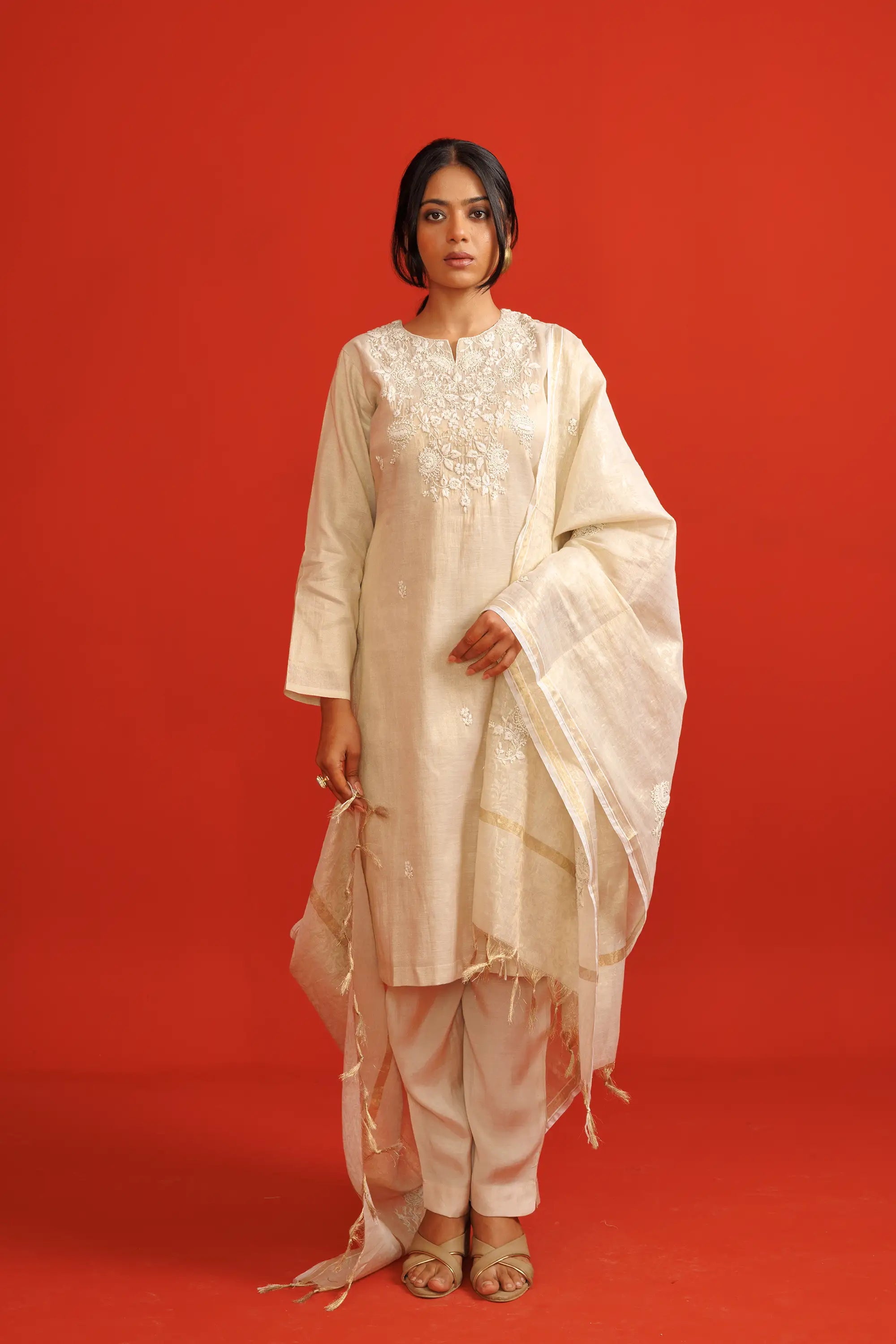 Belle Cream Linen Kurta Suit Set