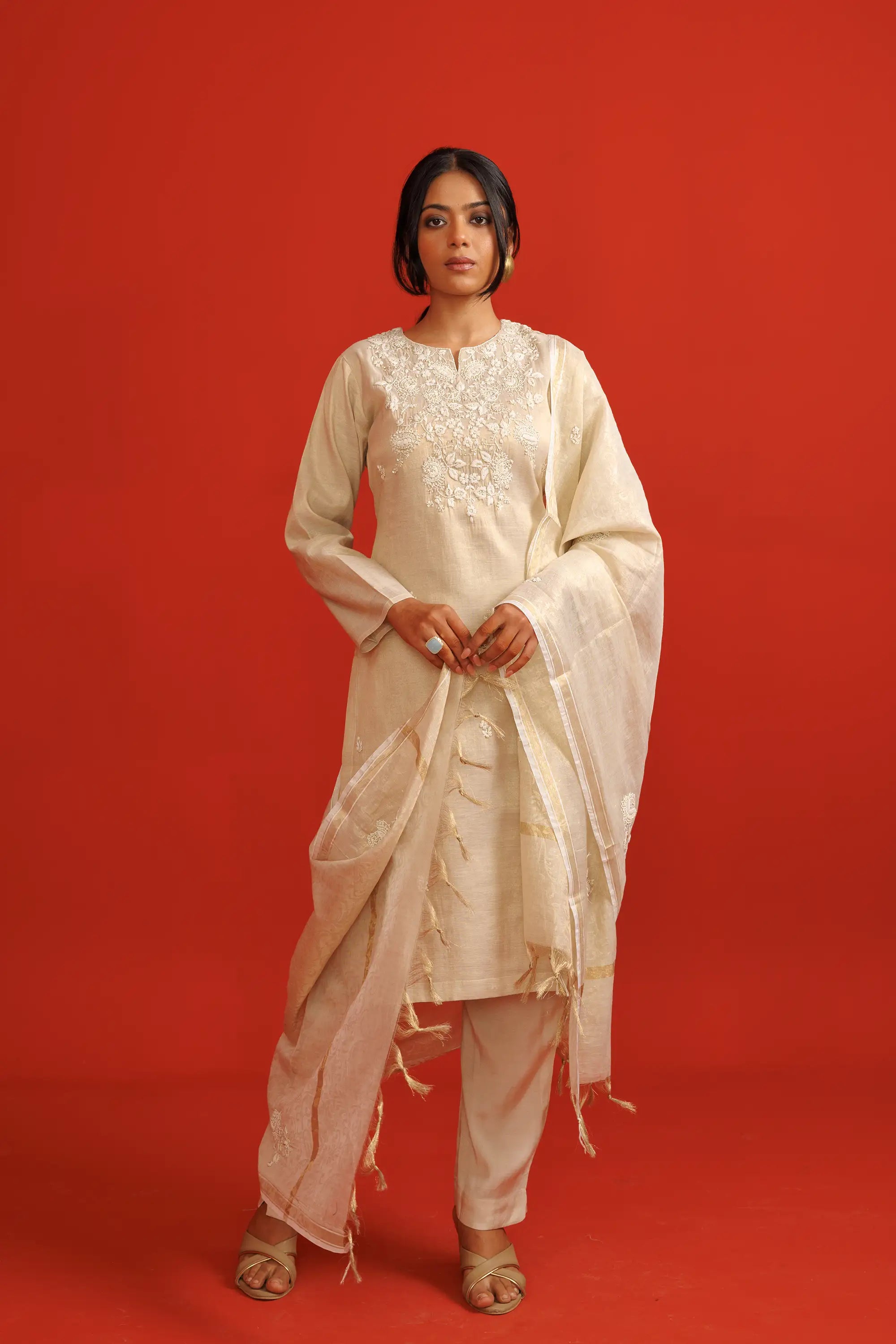 Belle Cream Linen Kurta Suit Set