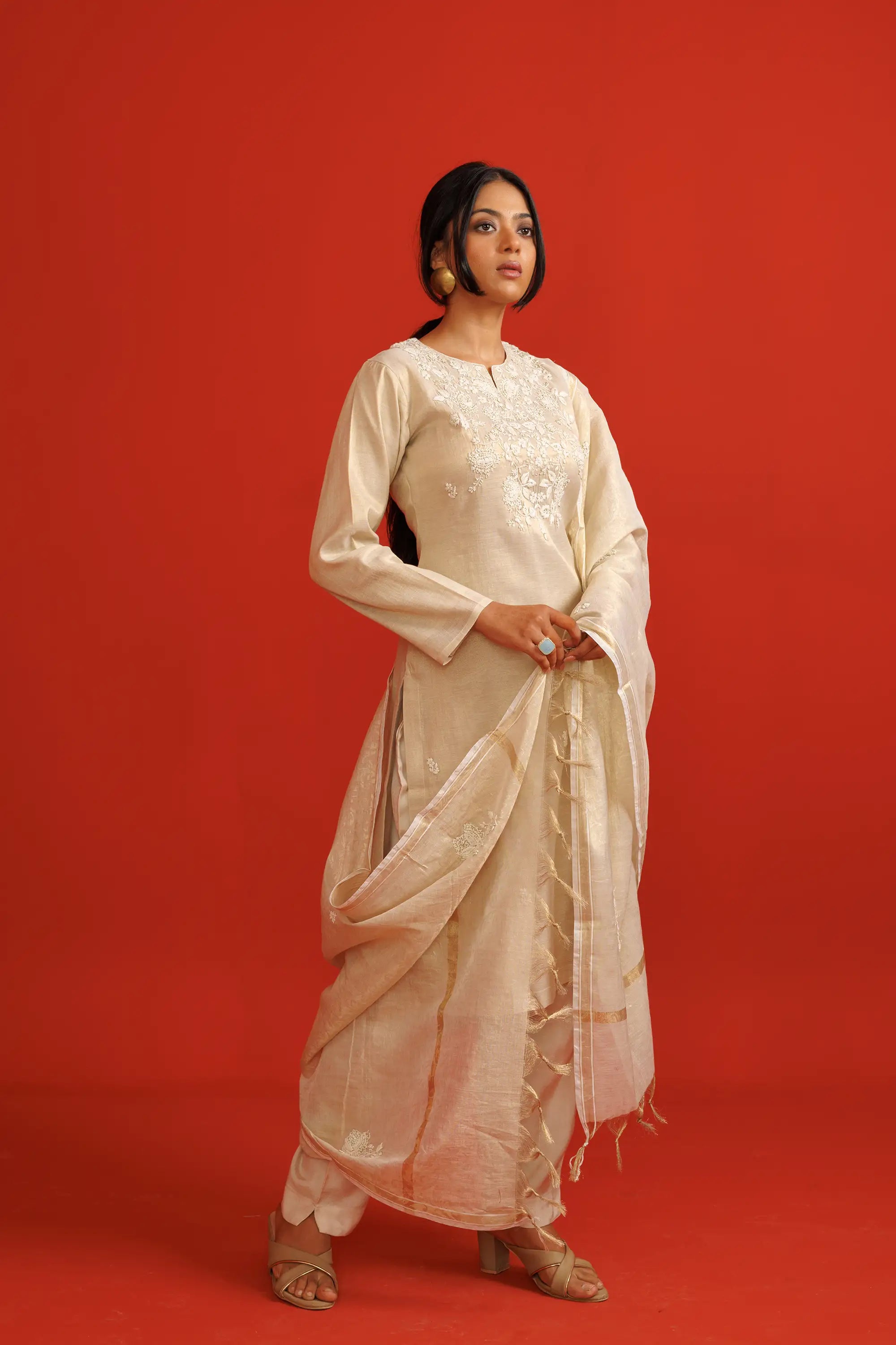 Belle Cream Linen Kurta Suit Set