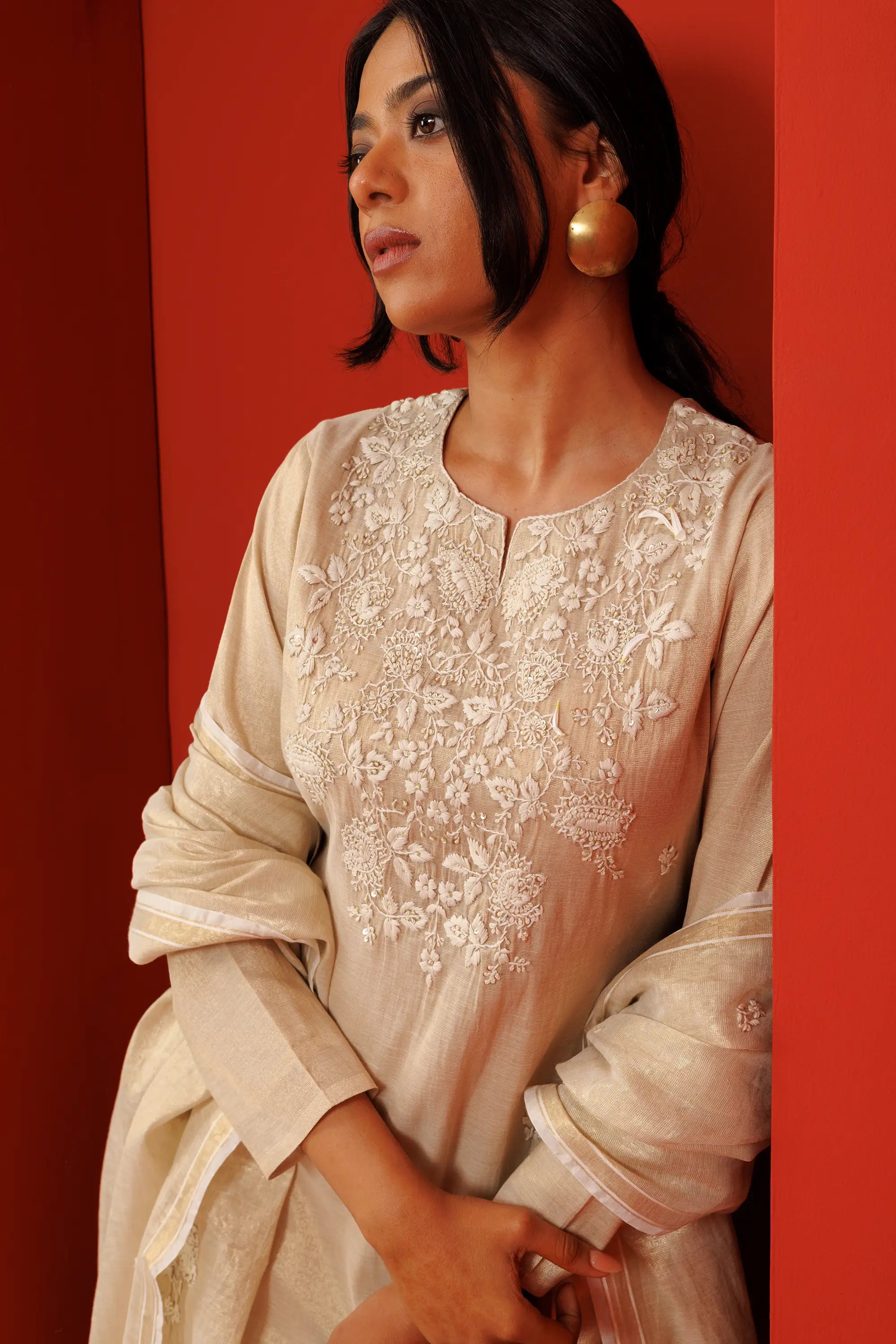 Belle Cream Linen Kurta Suit Set