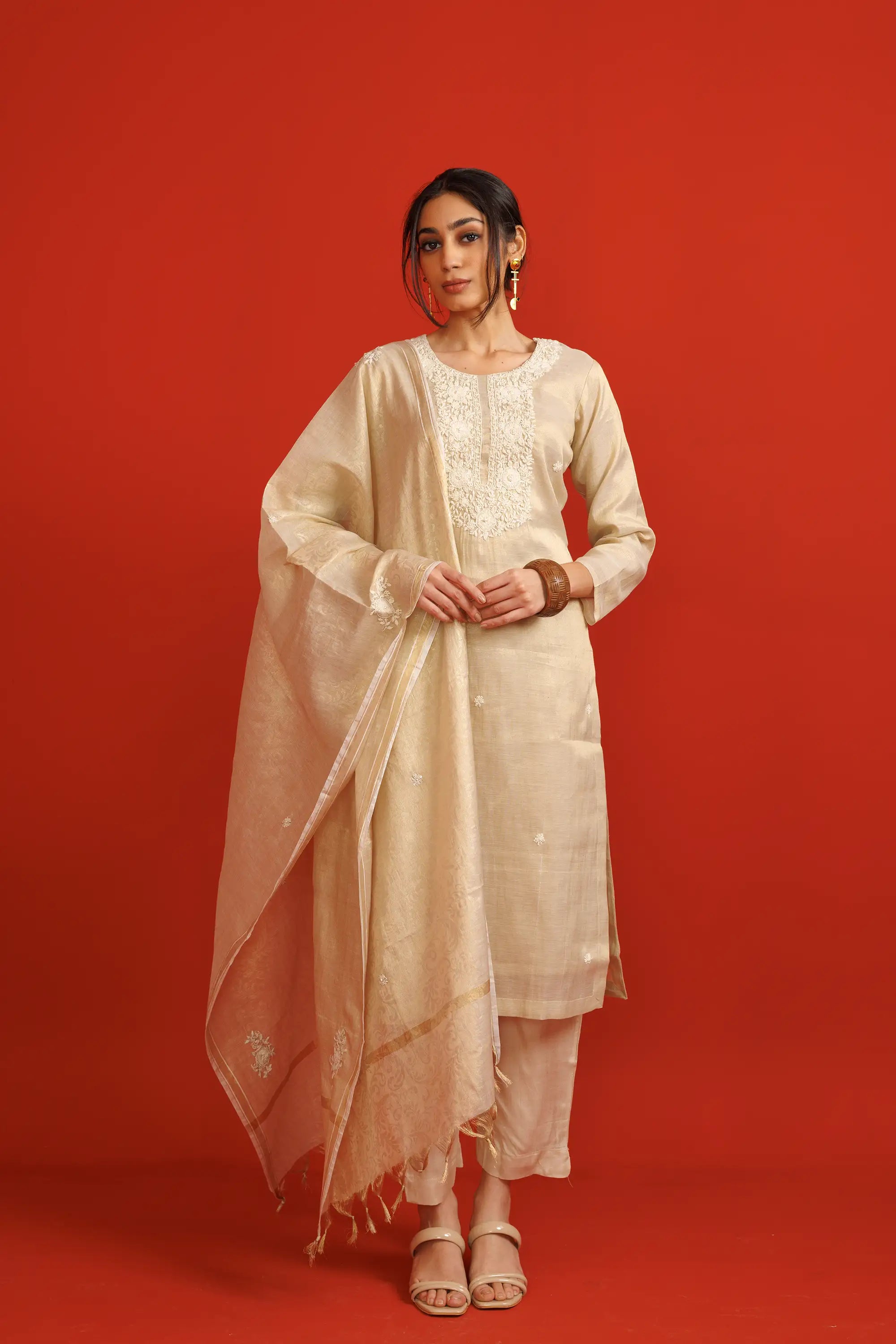 Belle Cream Linen Kurta Suit Set