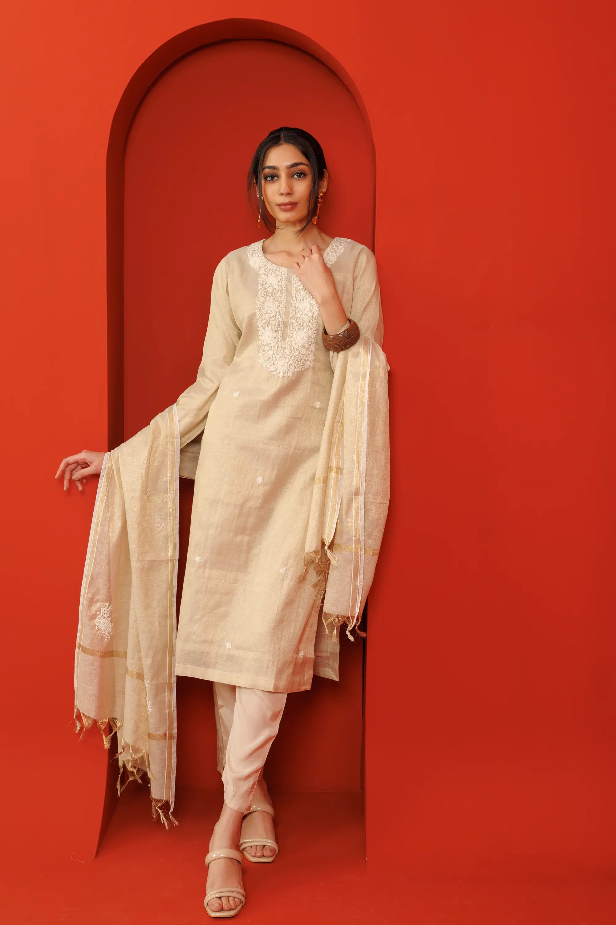 Off White Linen festive Kurta Suit Set by Fasionate Payal Shah