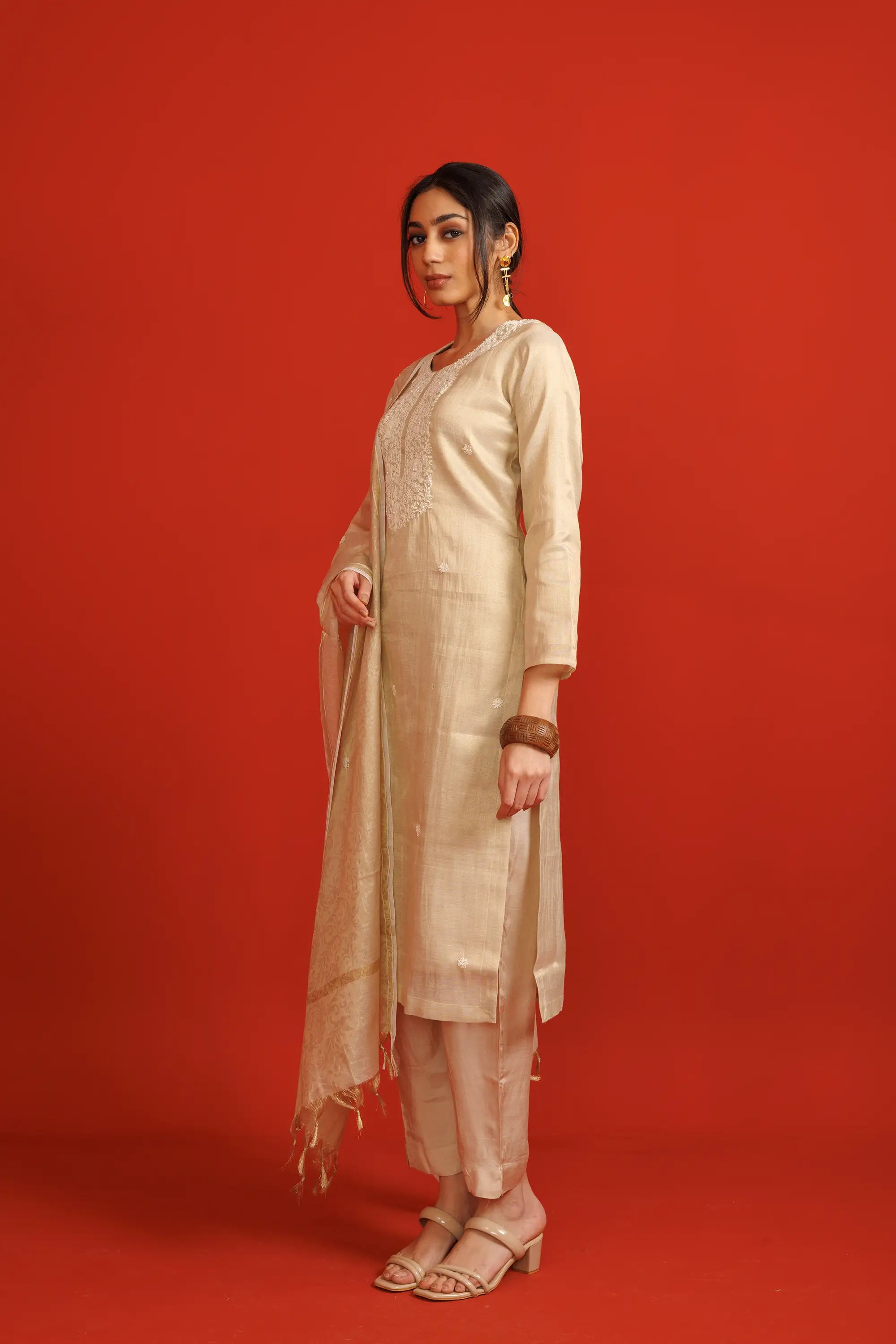 Off White Linen festive Kurta Suit Set