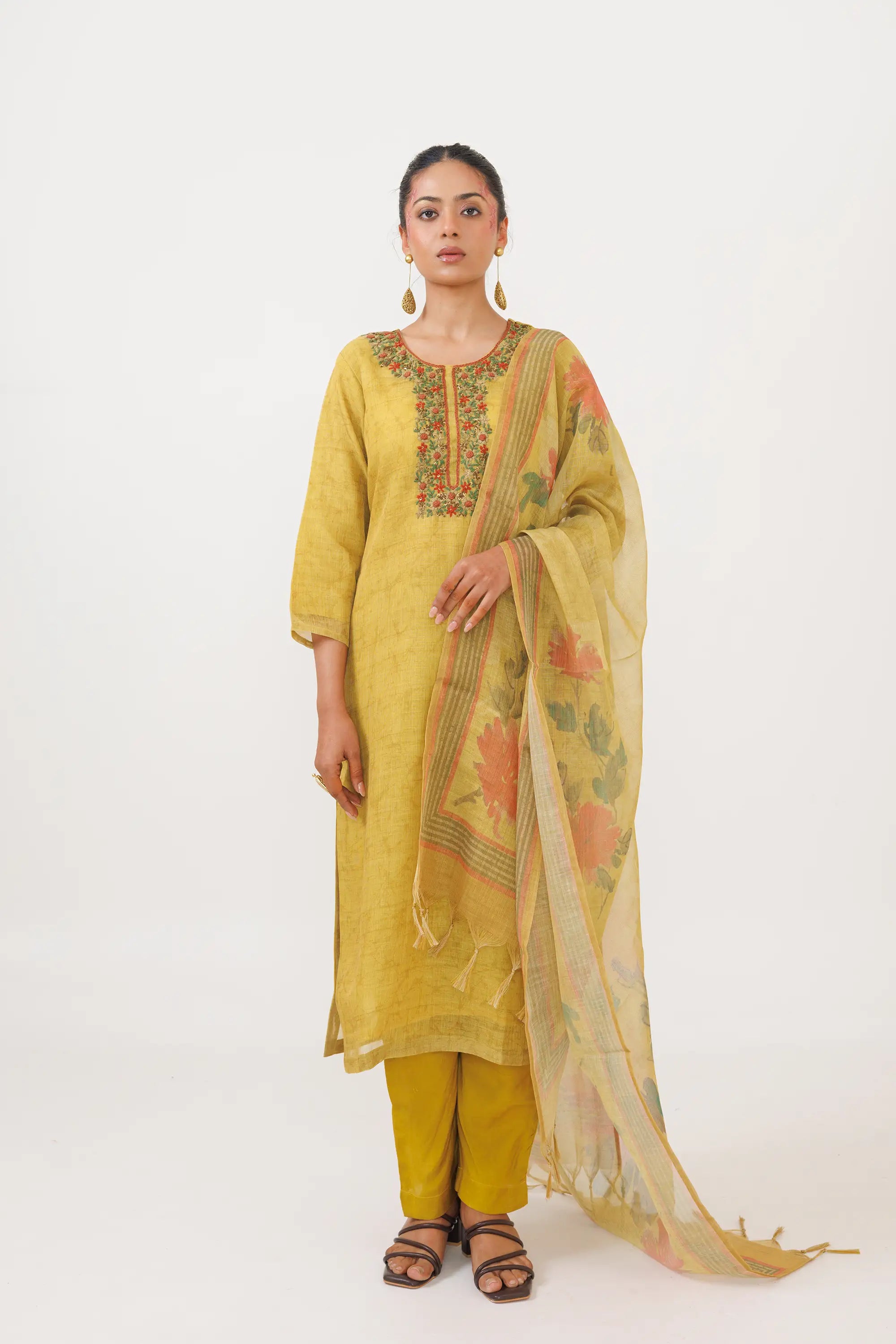 Mustard Digital Print Kurta Suit Set