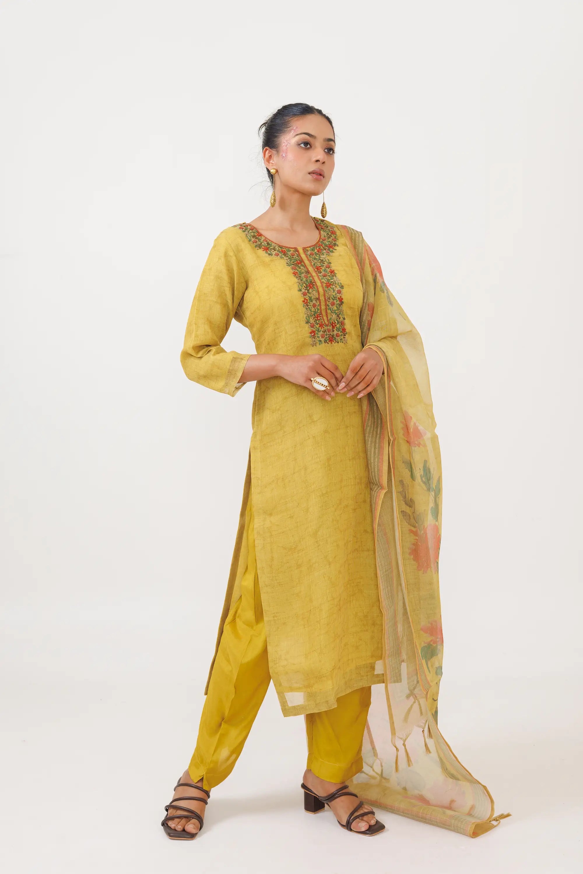 Mustard Digital Print Kurta Suit Set