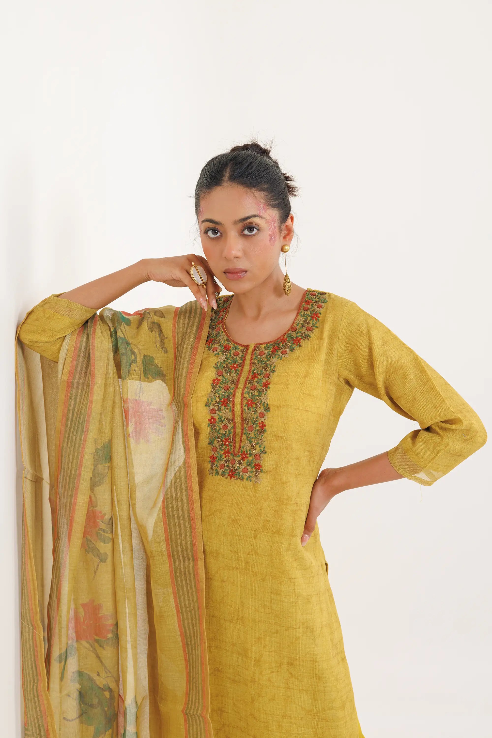 Mustard Digital Print Kurta Suit Set