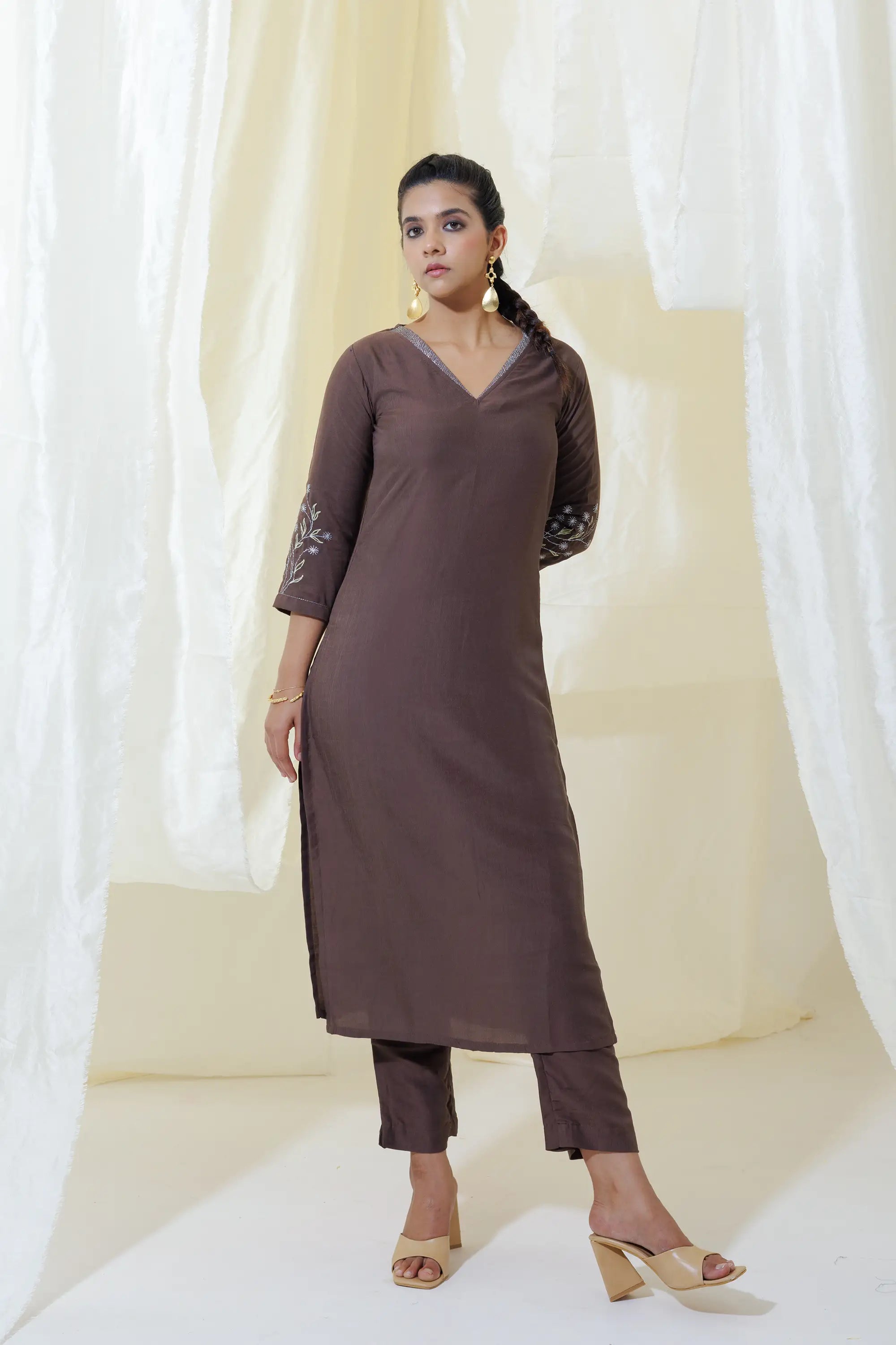 Brown Straight Fit kurta Set