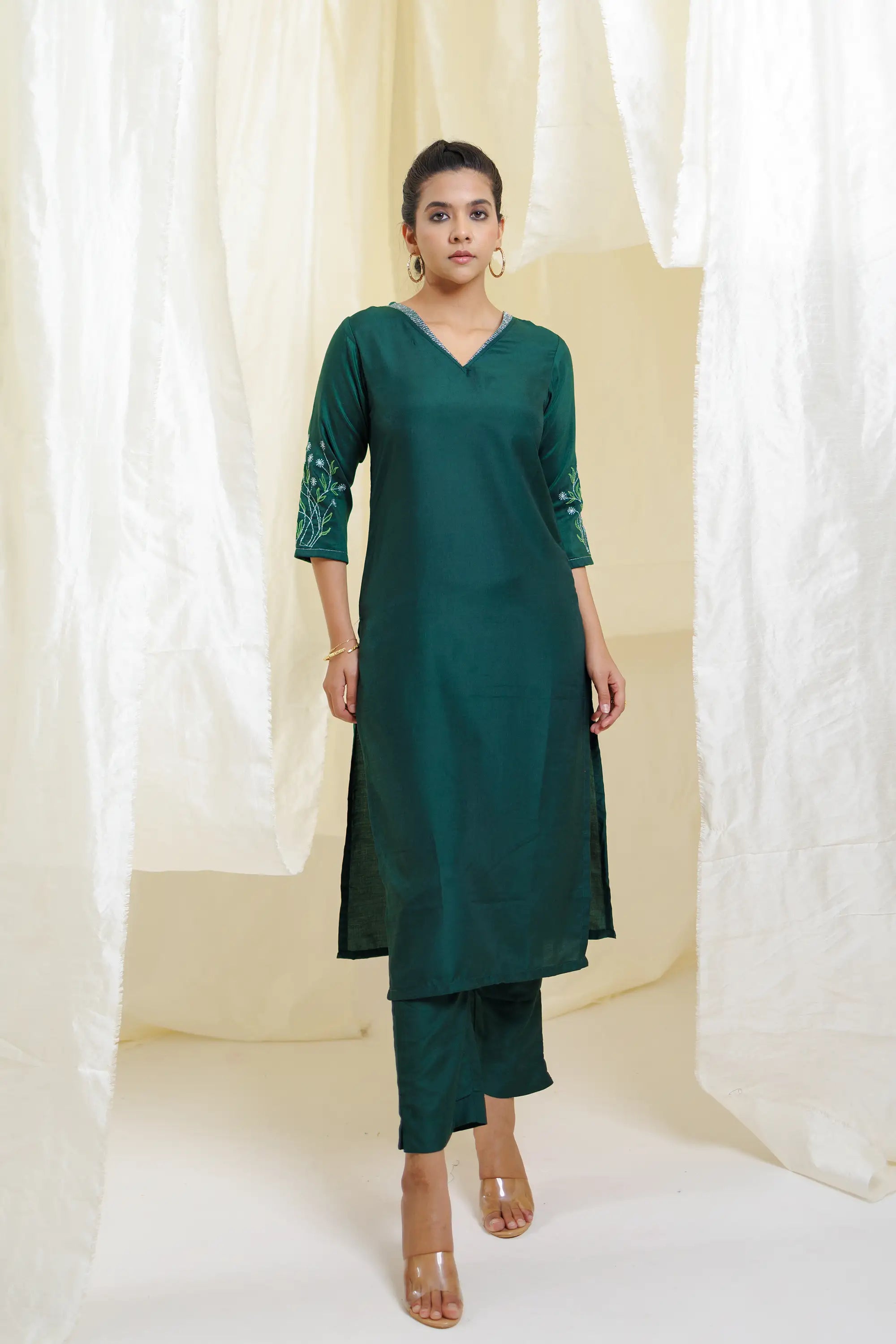 Dark Green Straight Kurta Set