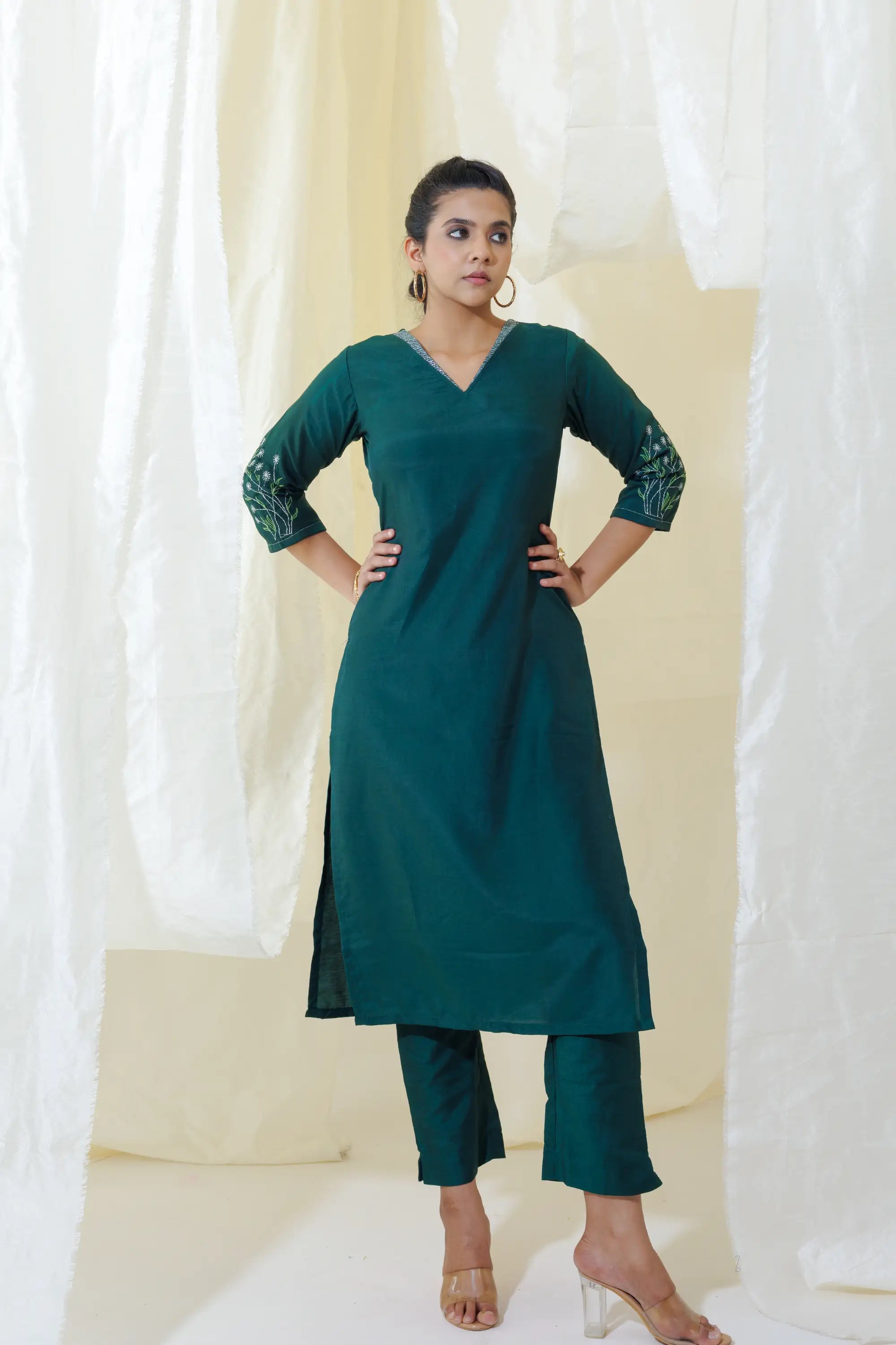 Dark Green Straight Kurta Set