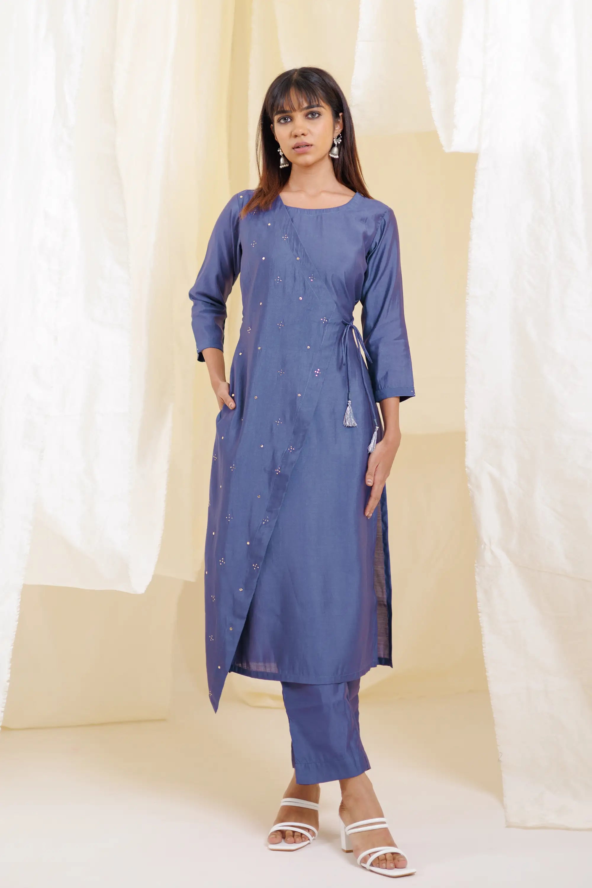 Deep Purple Mock Angrakha Kurta Set