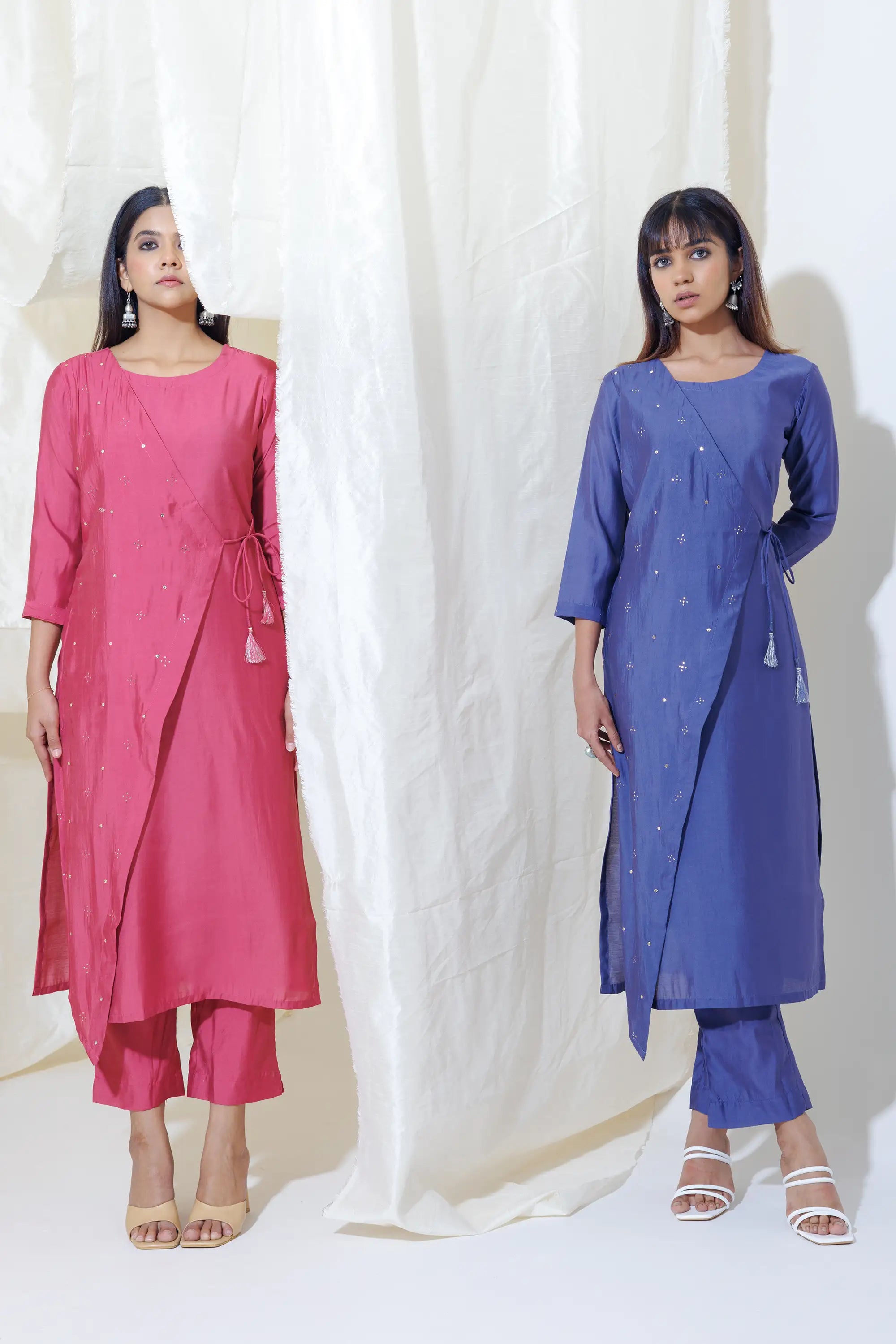 WOK Dark Pink Mock Angrakha Kurta Set