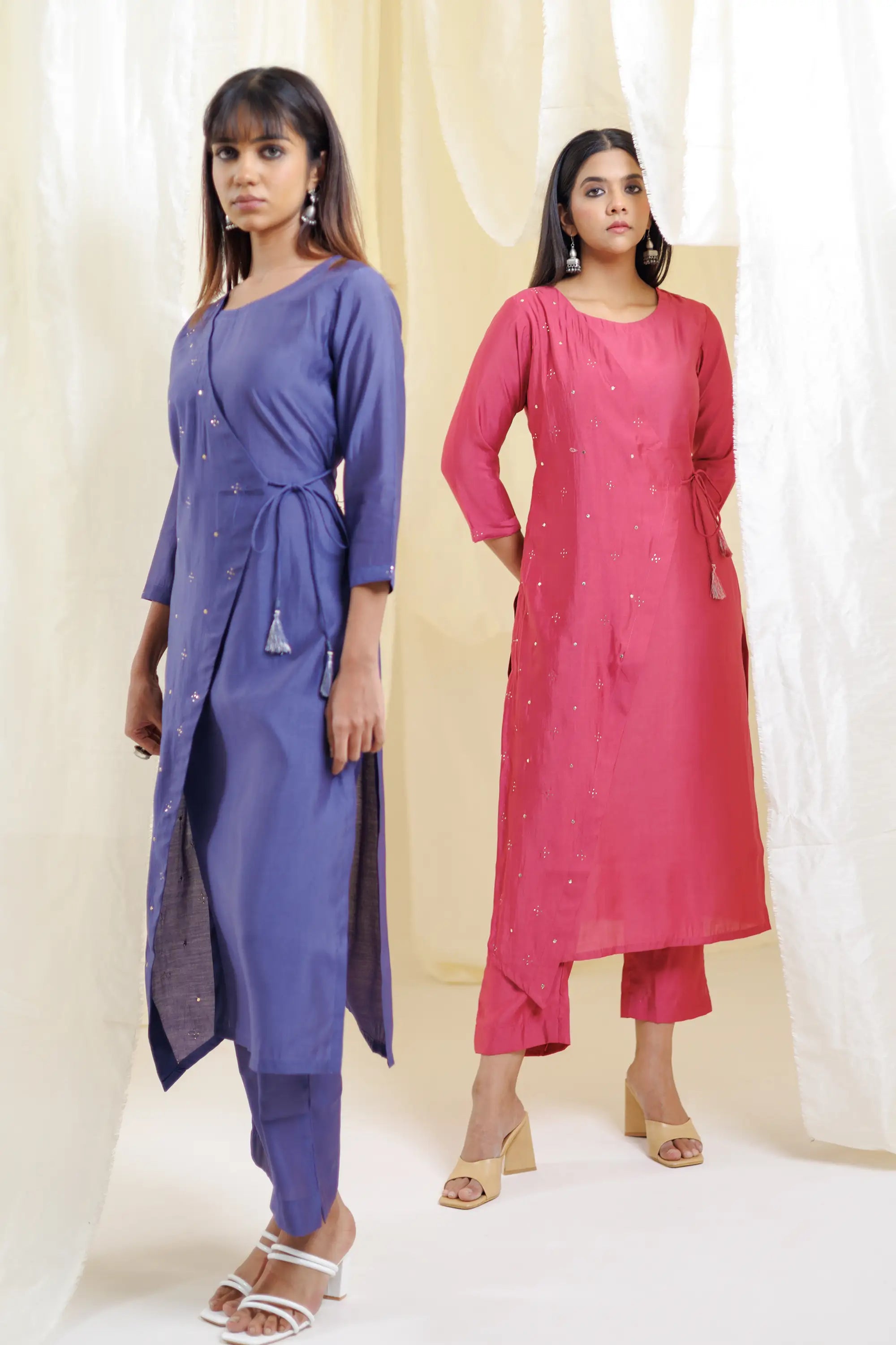 WOK Dark Pink Mock Angrakha Kurta Set