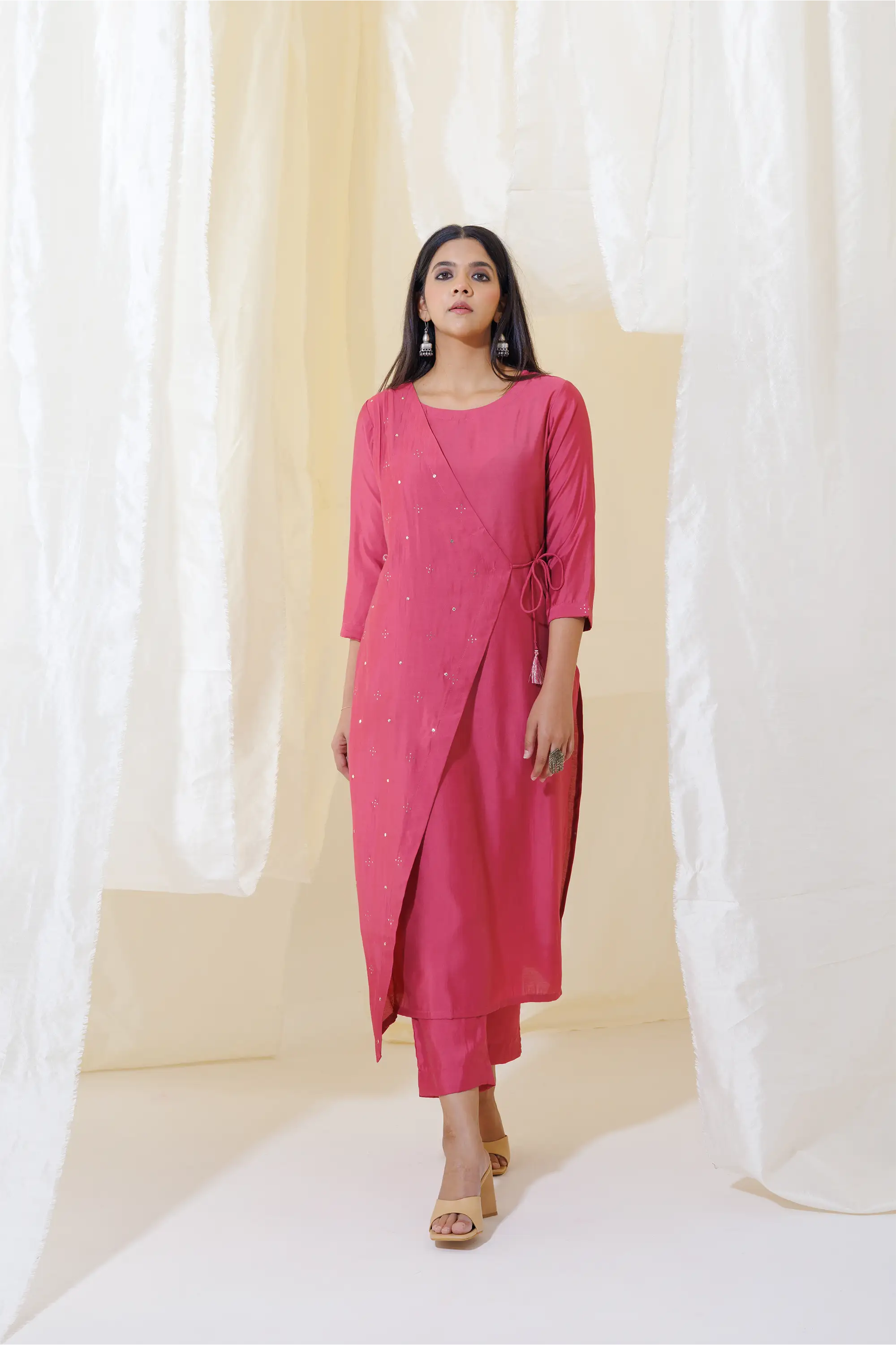 Dark Pink Mock Angrakha Kurta Set