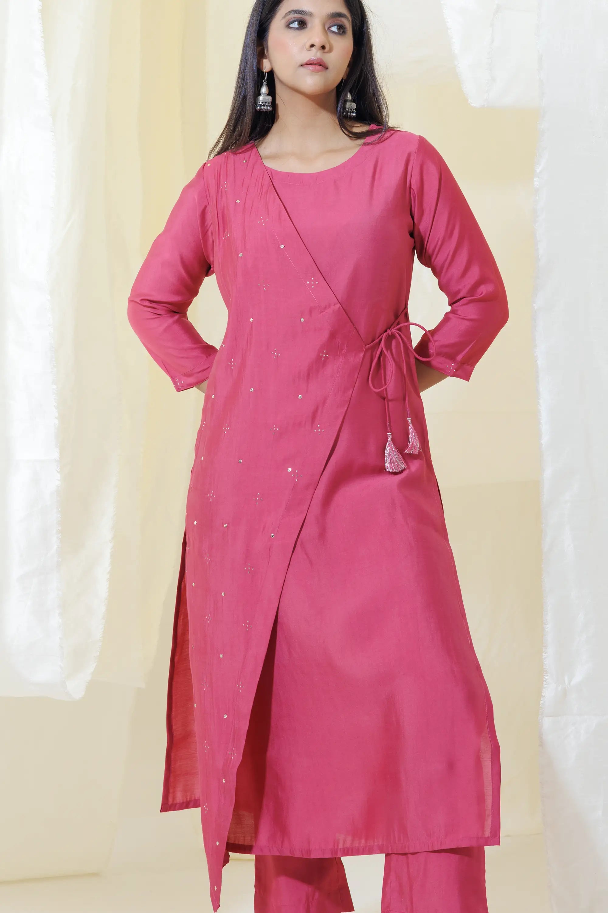 WOK Dark Pink Mock Angrakha Kurta Set