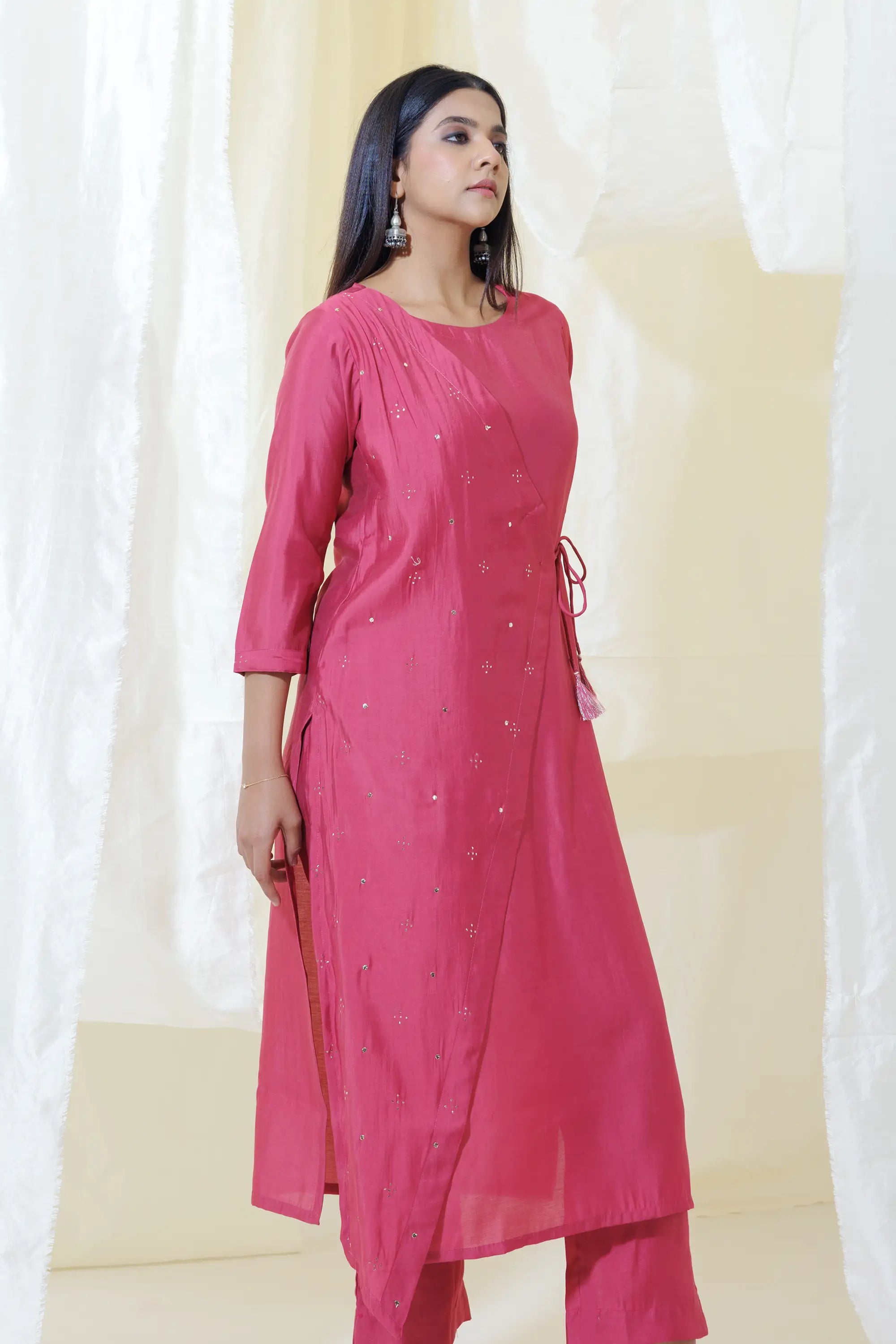 WOK Dark Pink Mock Angrakha Kurta Set