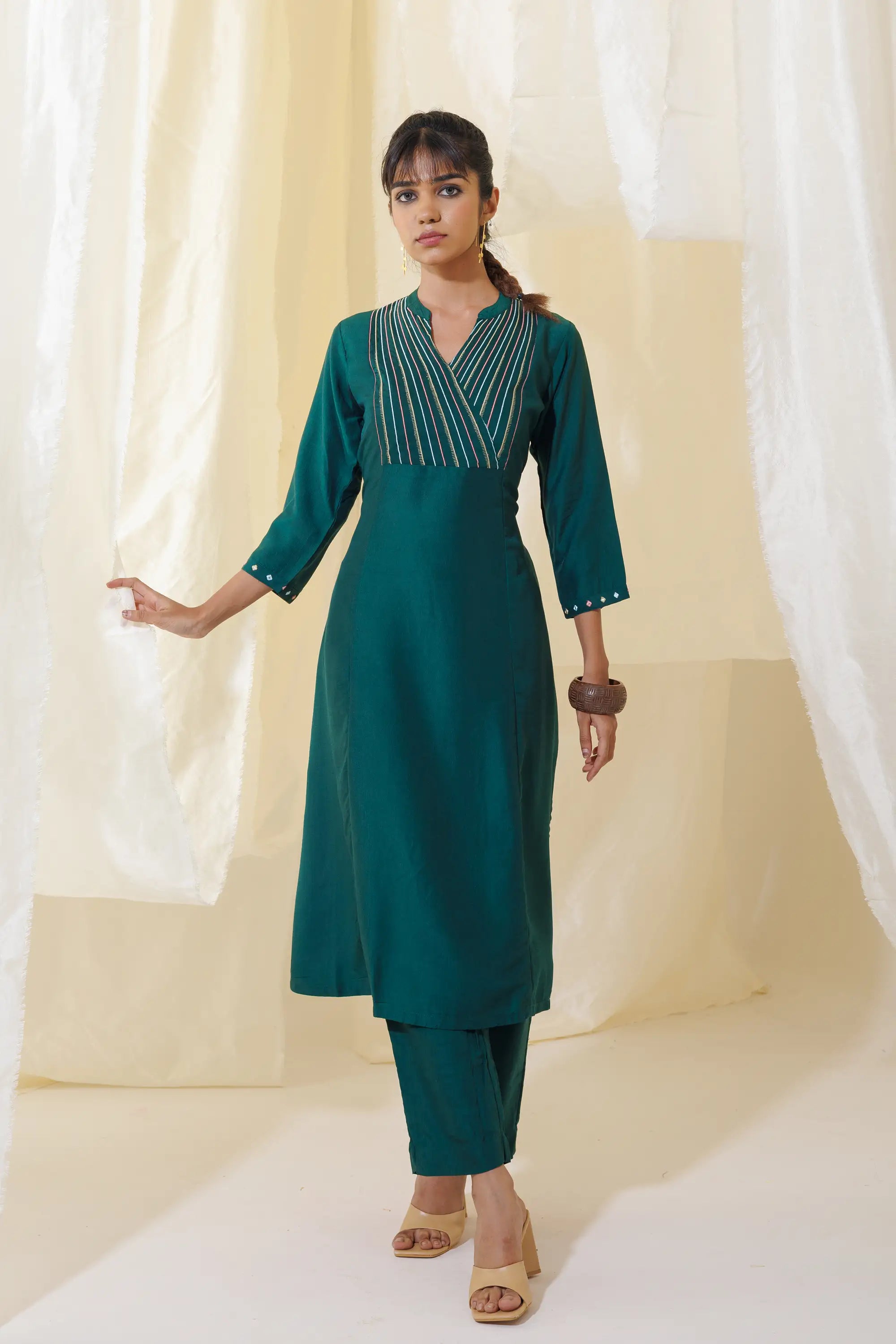 WOK Green Aline Kurta Set