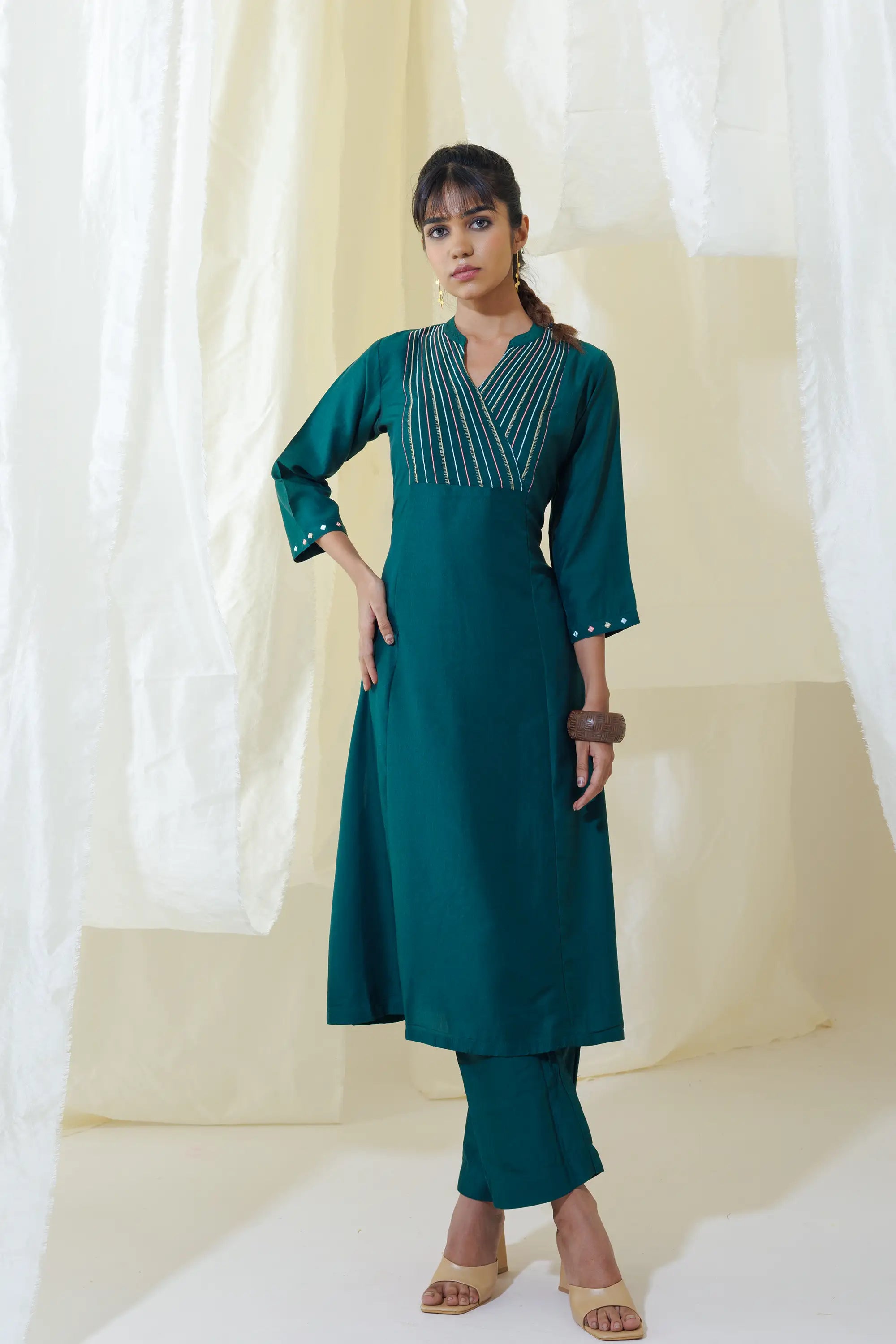 Green Aline Kurta Set