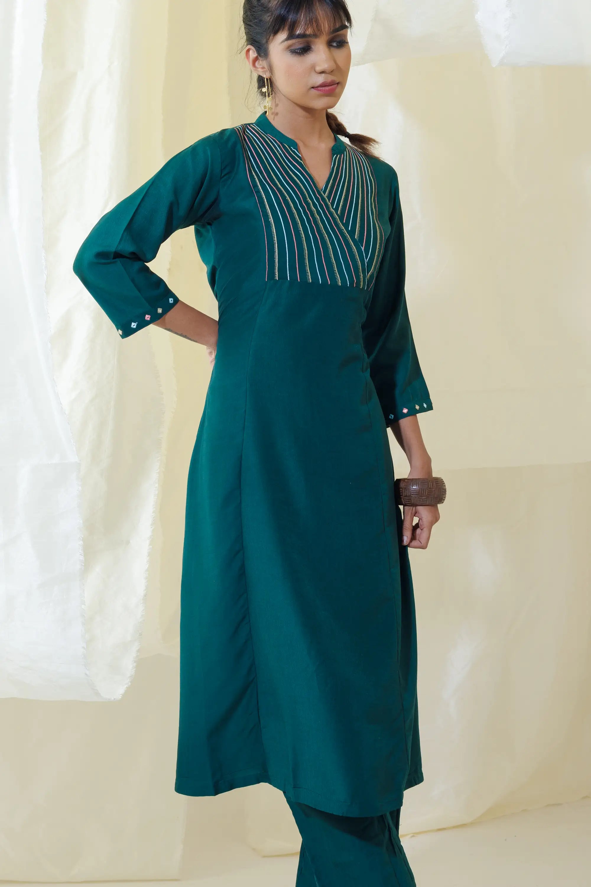 WOK Green Aline Kurta Set