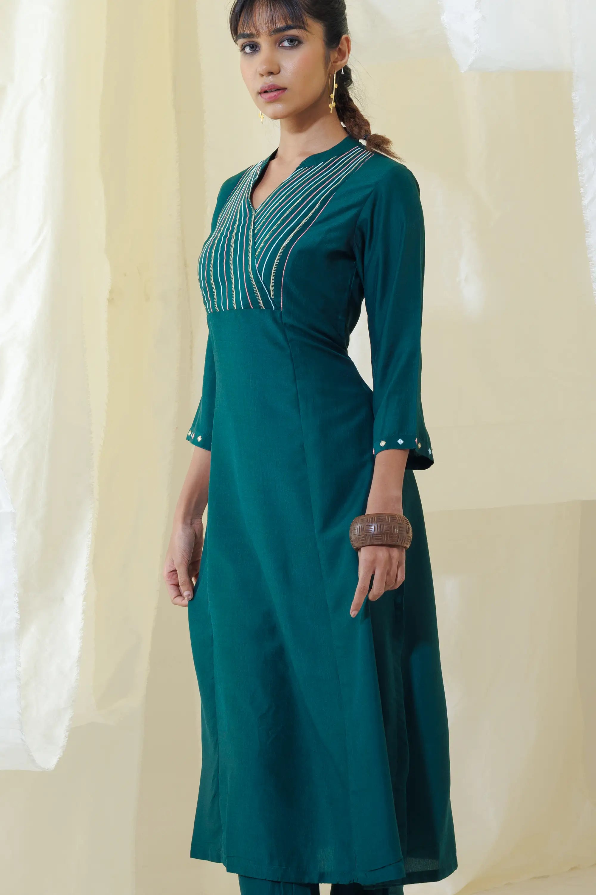 WOK Green Aline Kurta Set