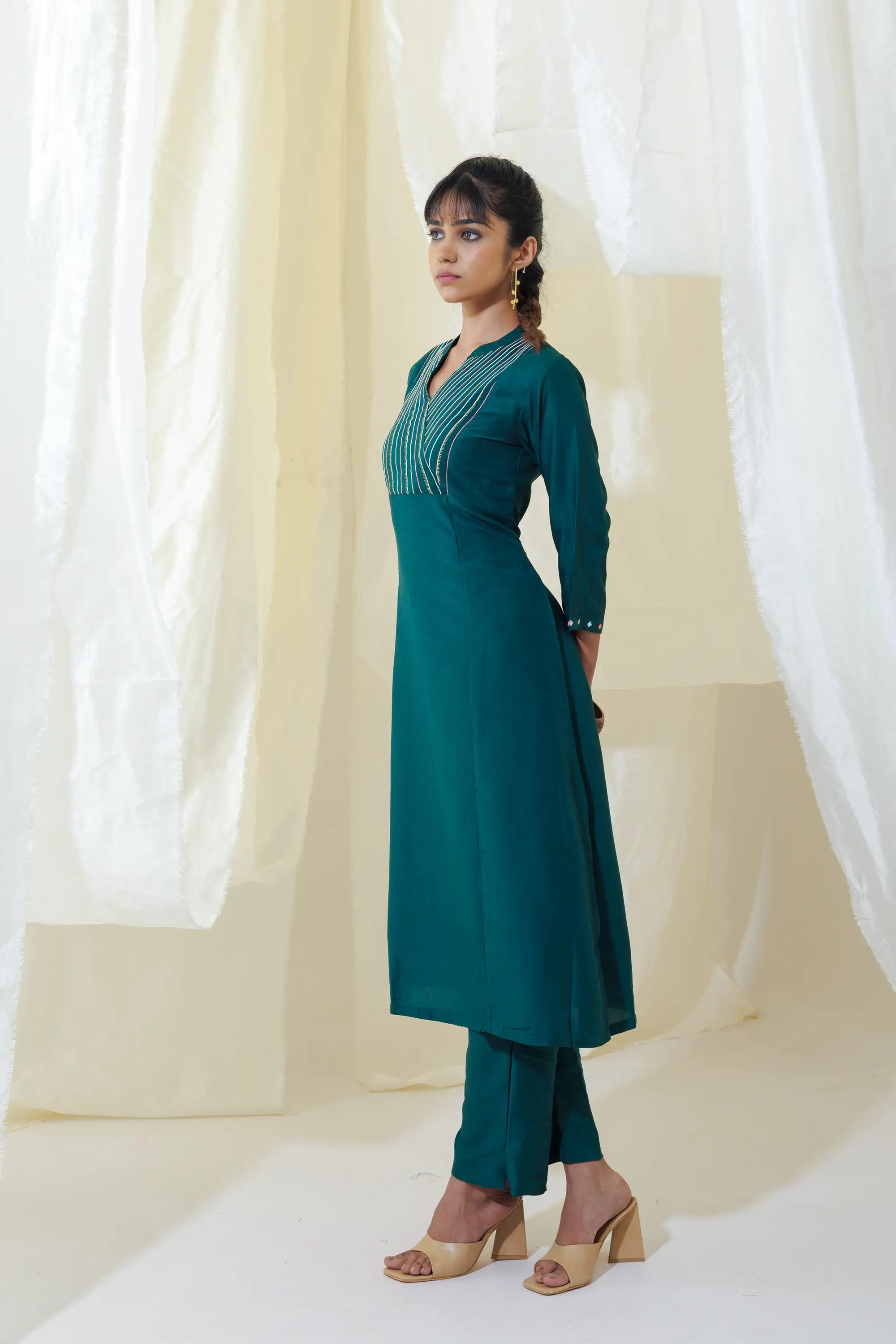 WOK Green Aline Kurta Set