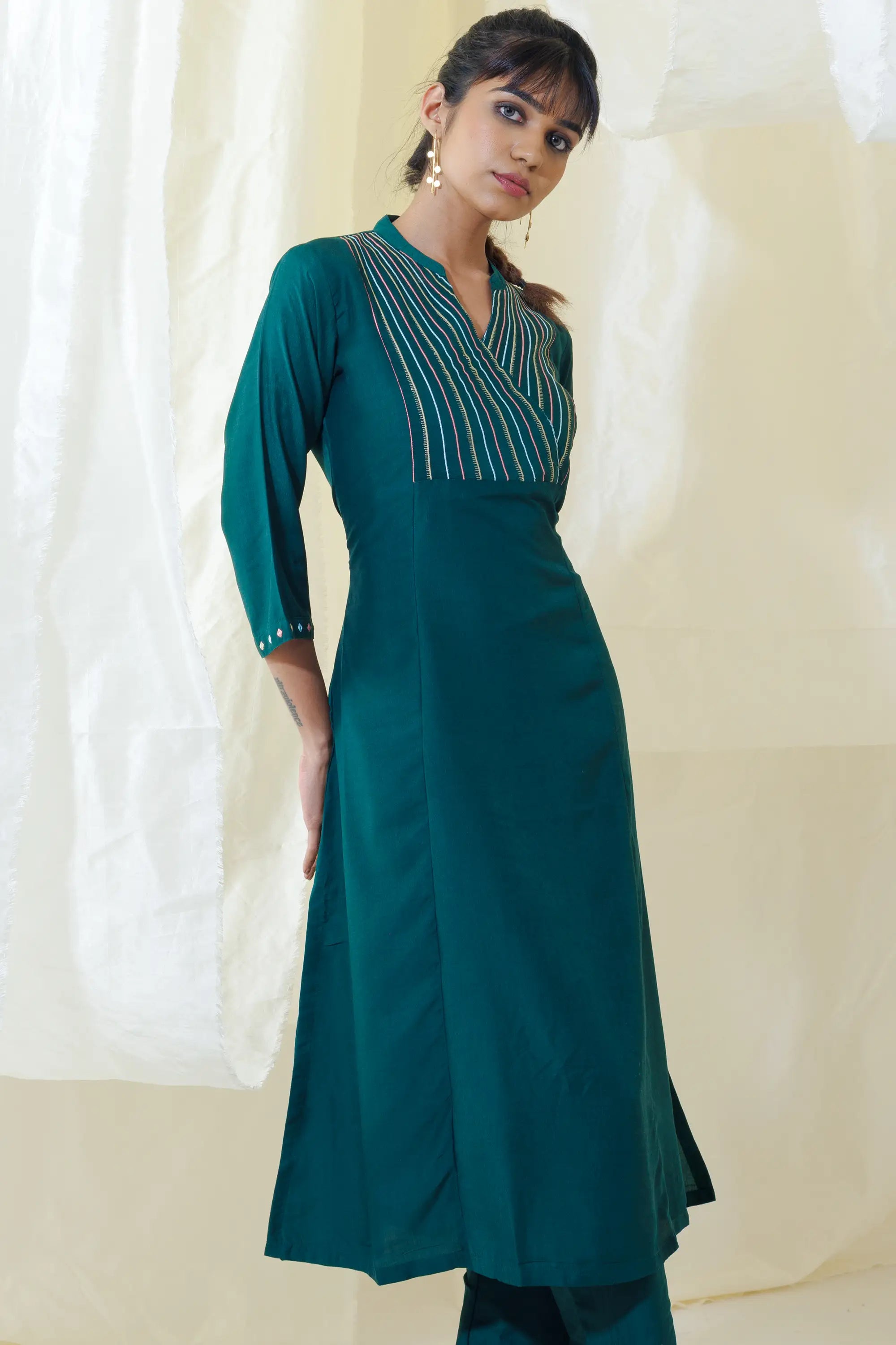 WOK Green Aline Kurta Set