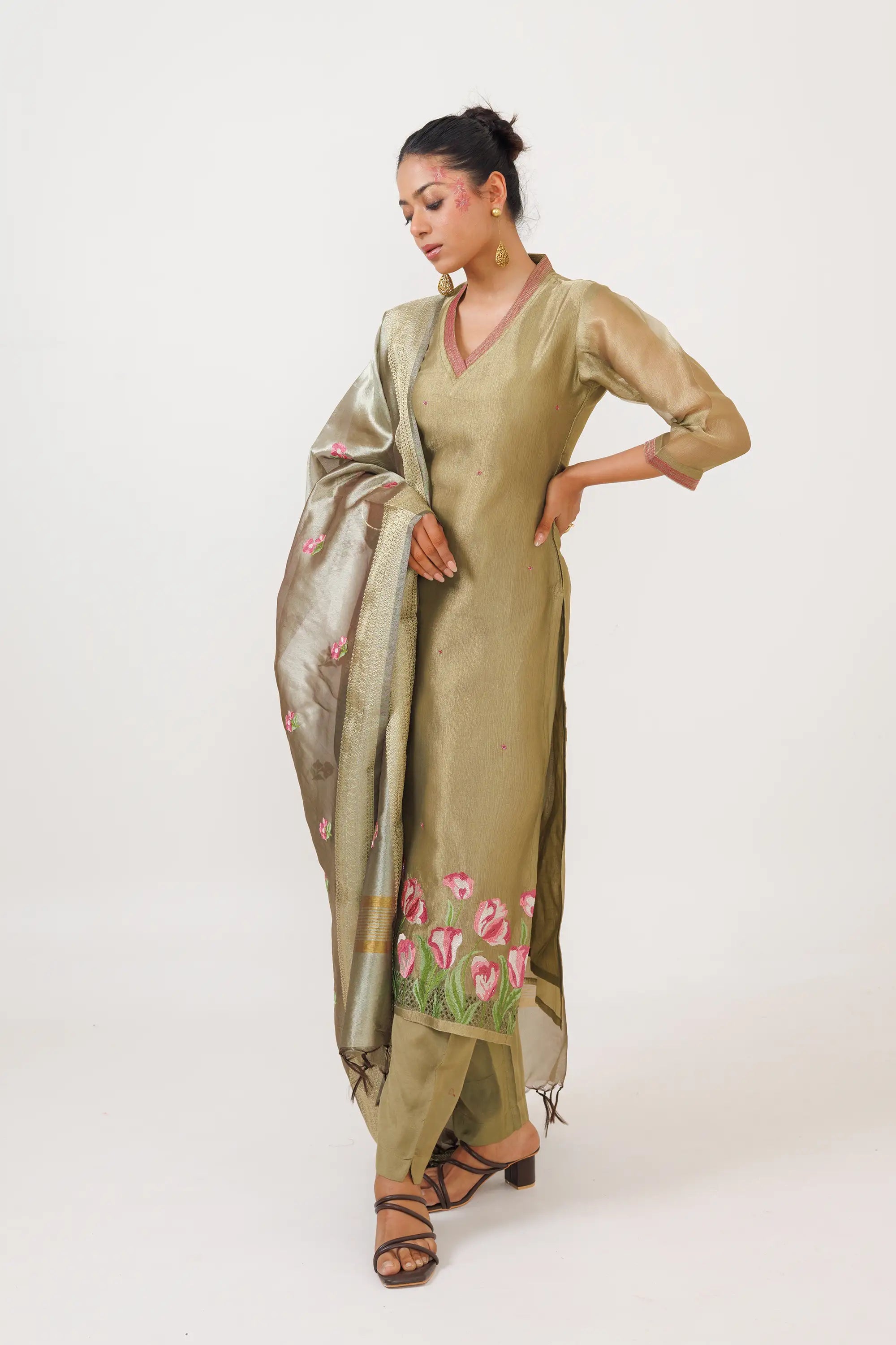 Tortilla Brown Crush Tisse Kurta Suit Set