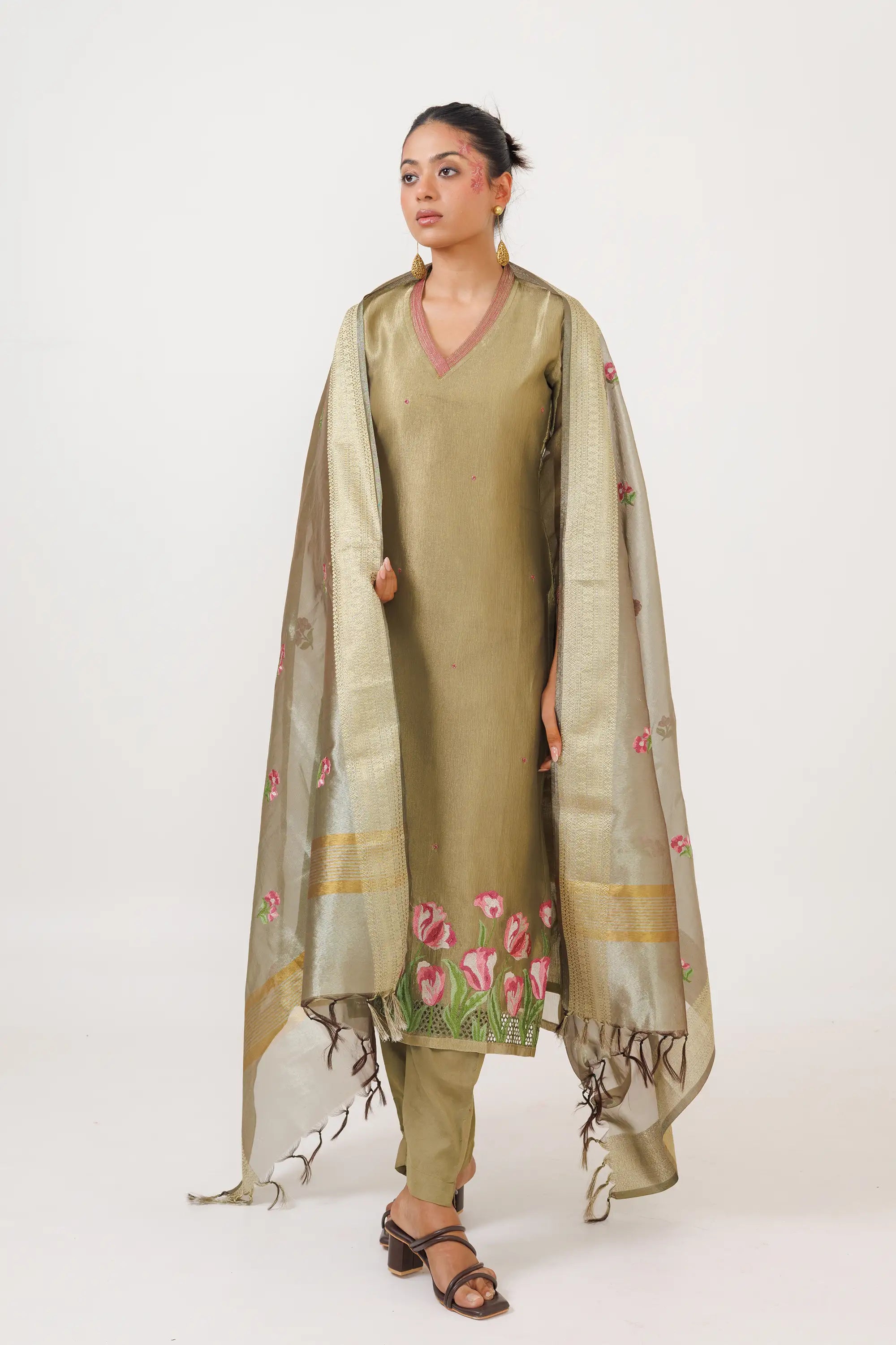 Tortilla Brown Crush Tisse Kurta Suit Set