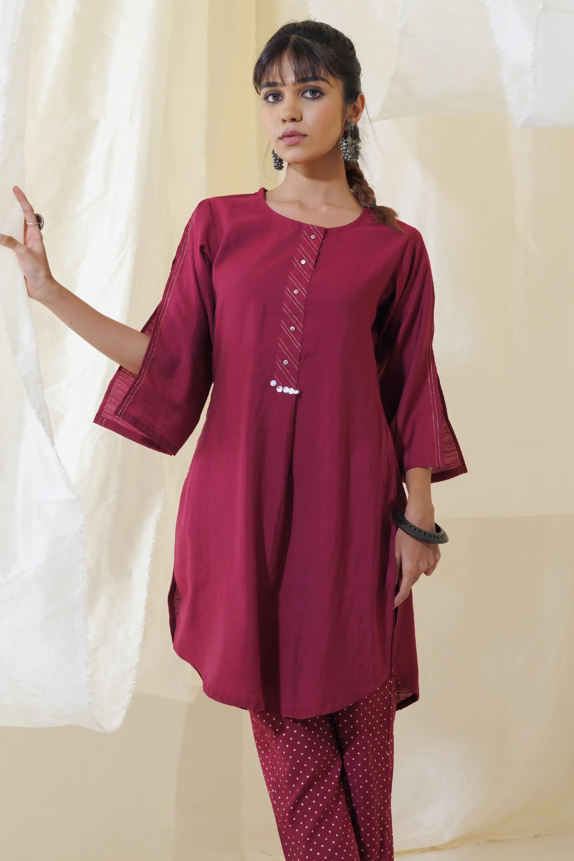 WOK Burgundy Applecut Kurta Set