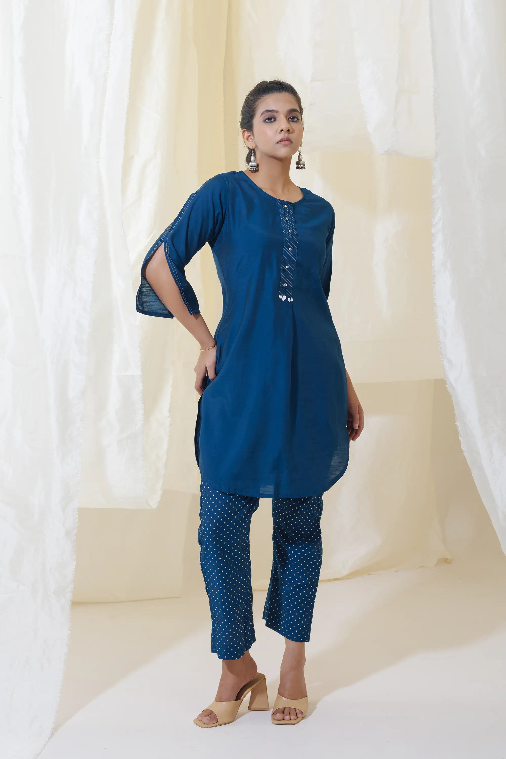 WOK Teal Blue Applecut Kurta Set