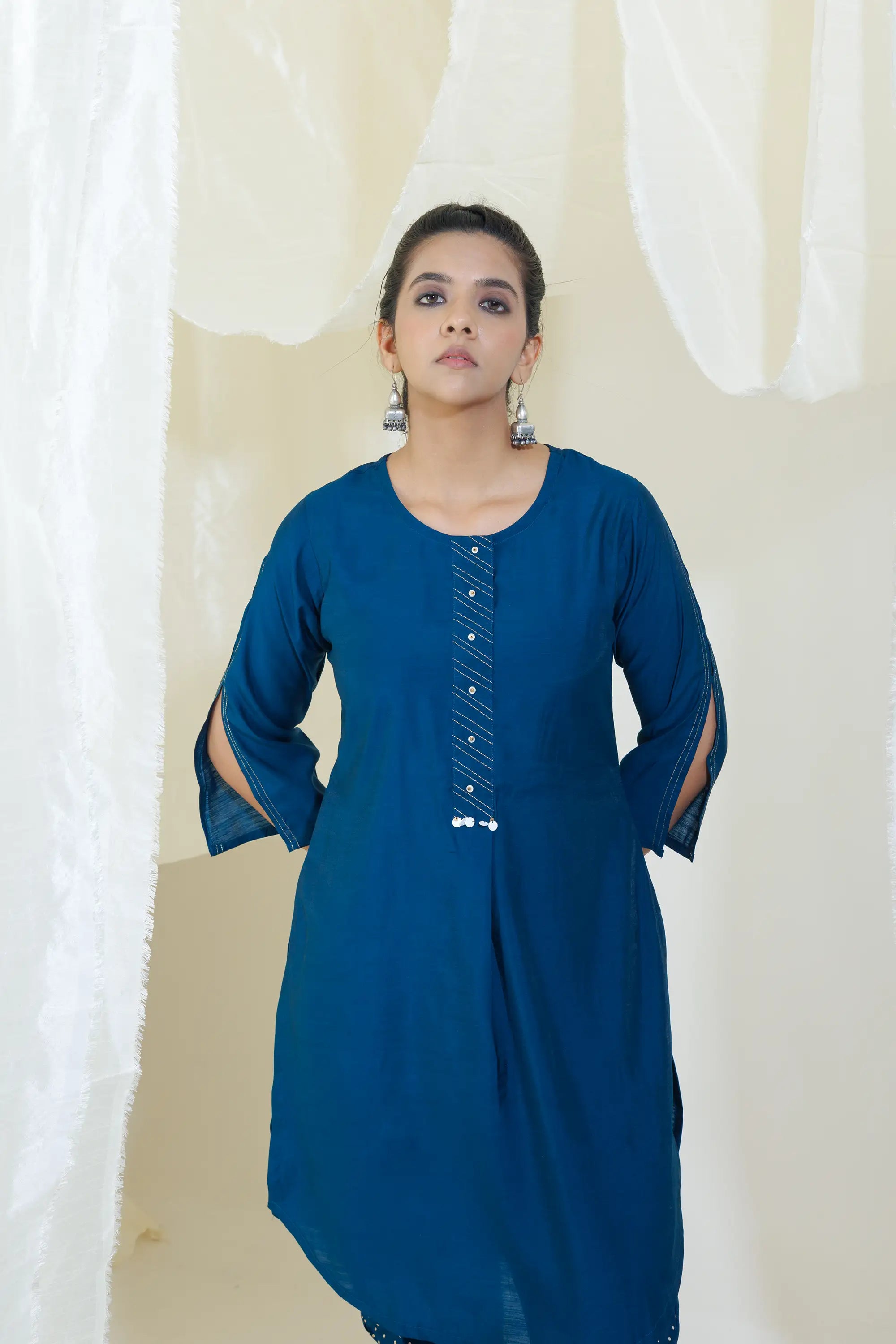 WOK Teal Blue Applecut Kurta Set