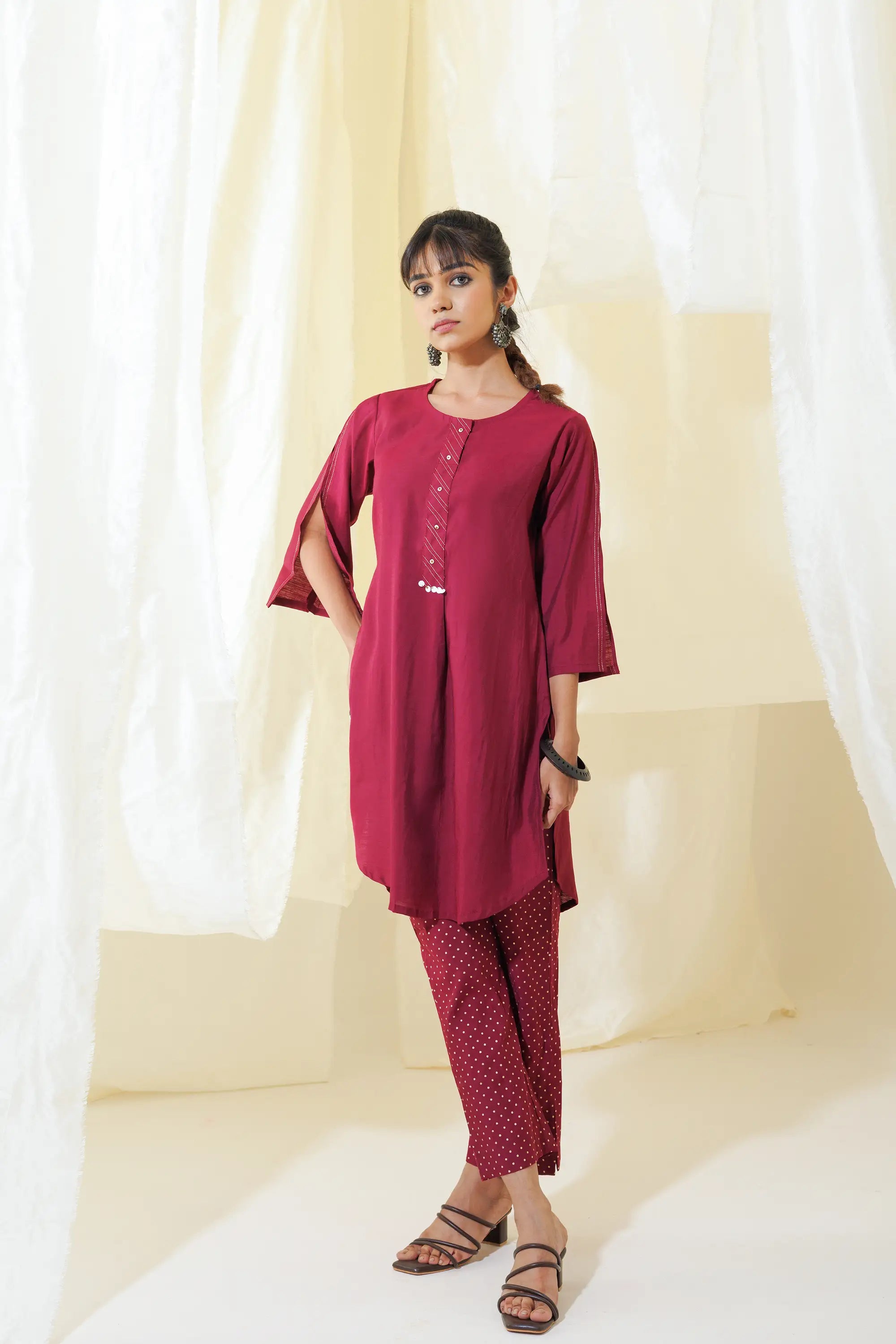 WOK Burgundy Applecut Kurta Set