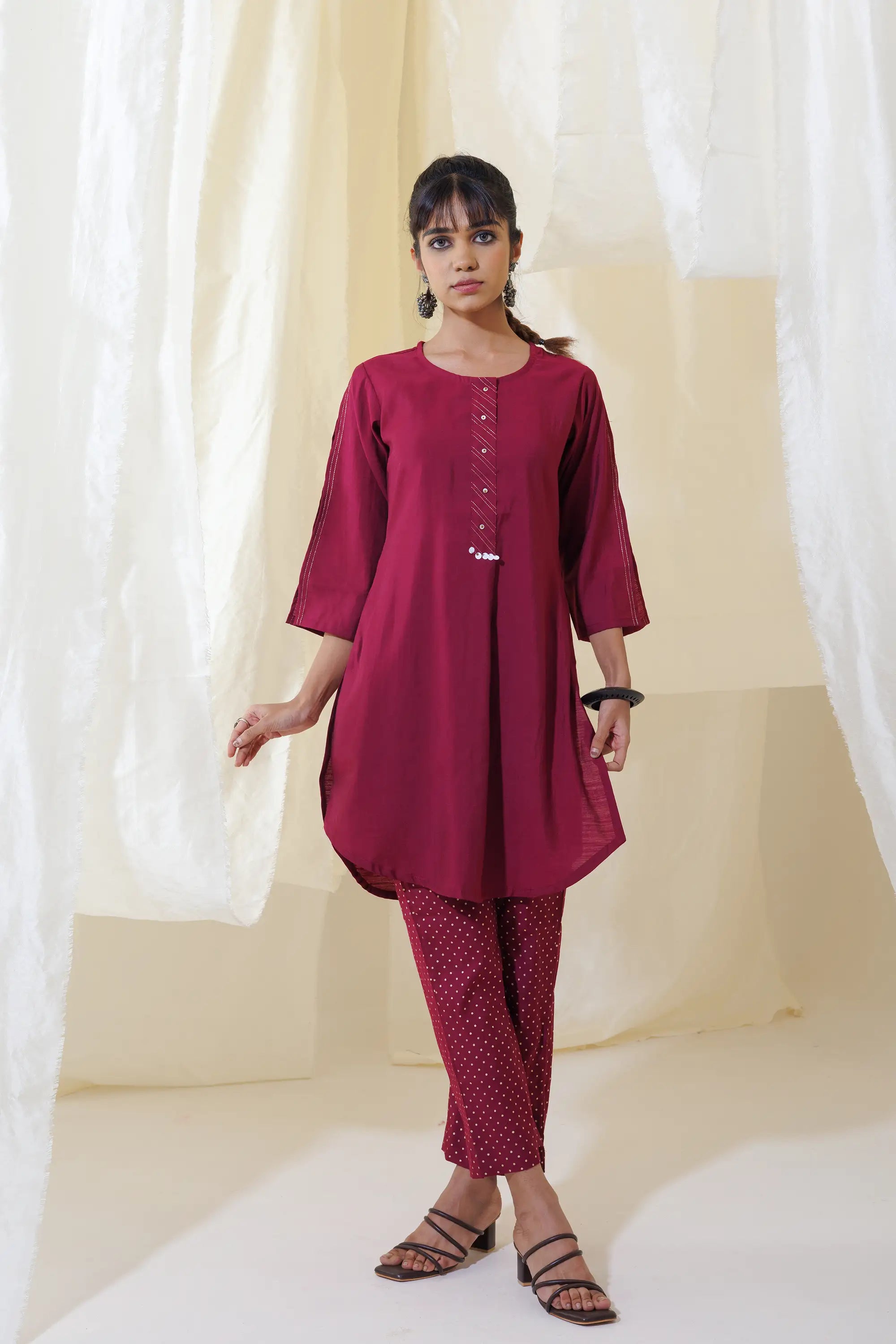 WOK Burgundy Applecut Kurta Set