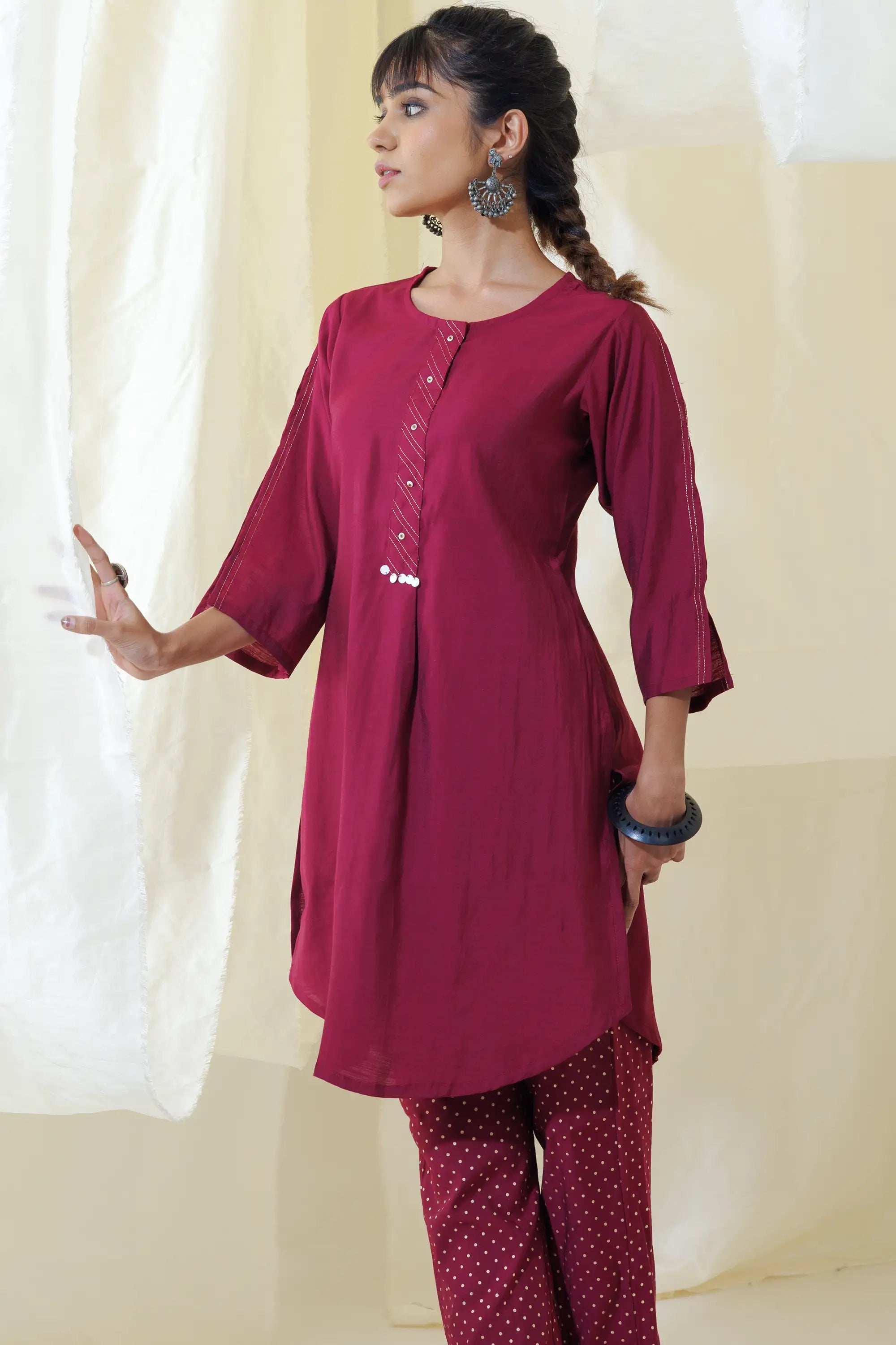 WOK Burgundy Applecut Kurta Set