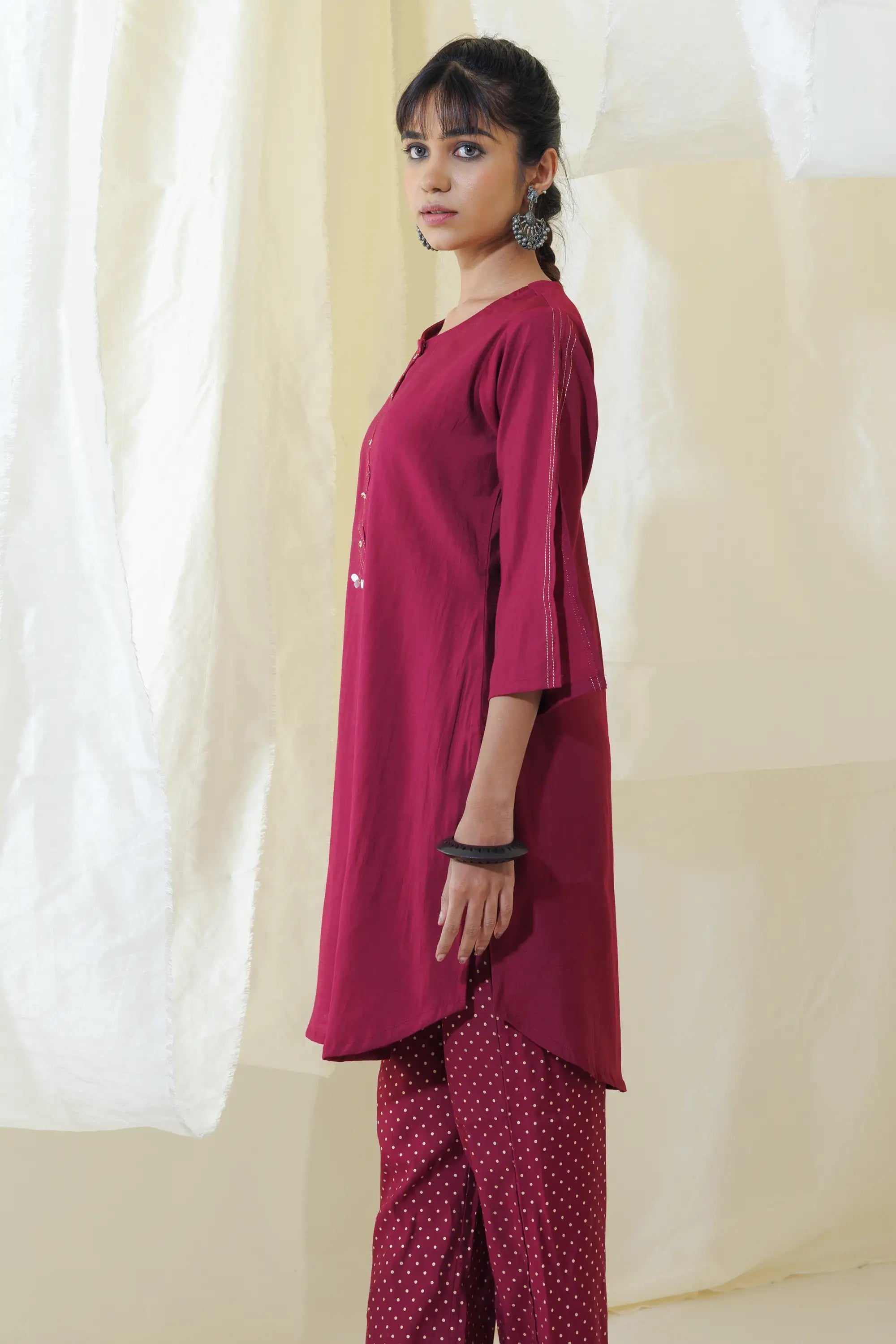 WOK Burgundy Applecut Kurta Set